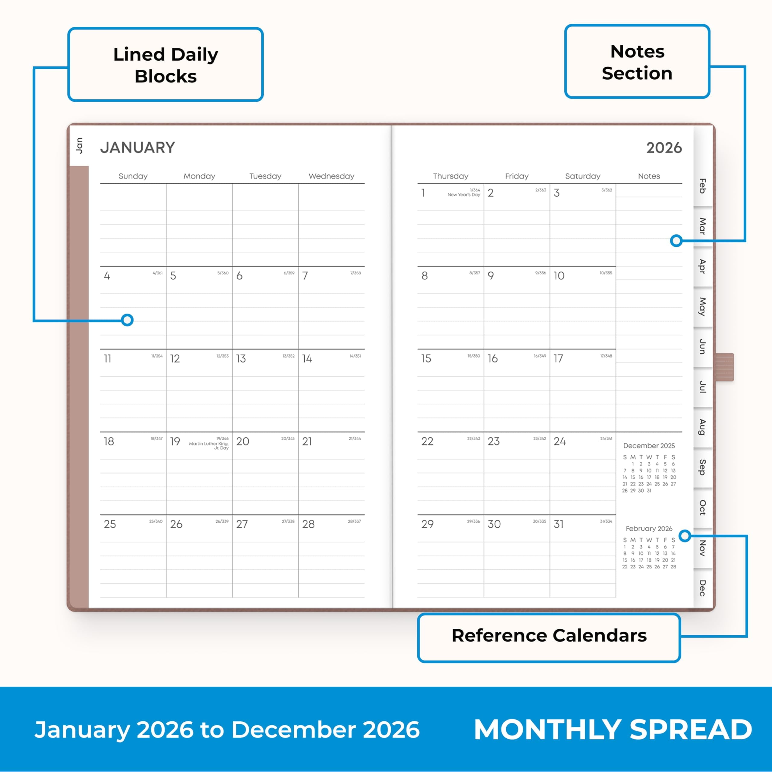 2026 Weekly and Monthly Planner Calendar, January 2026 - December 2026, 5" x 8", Faux Leather Hard Cover, Bookbound, ... - Image 4