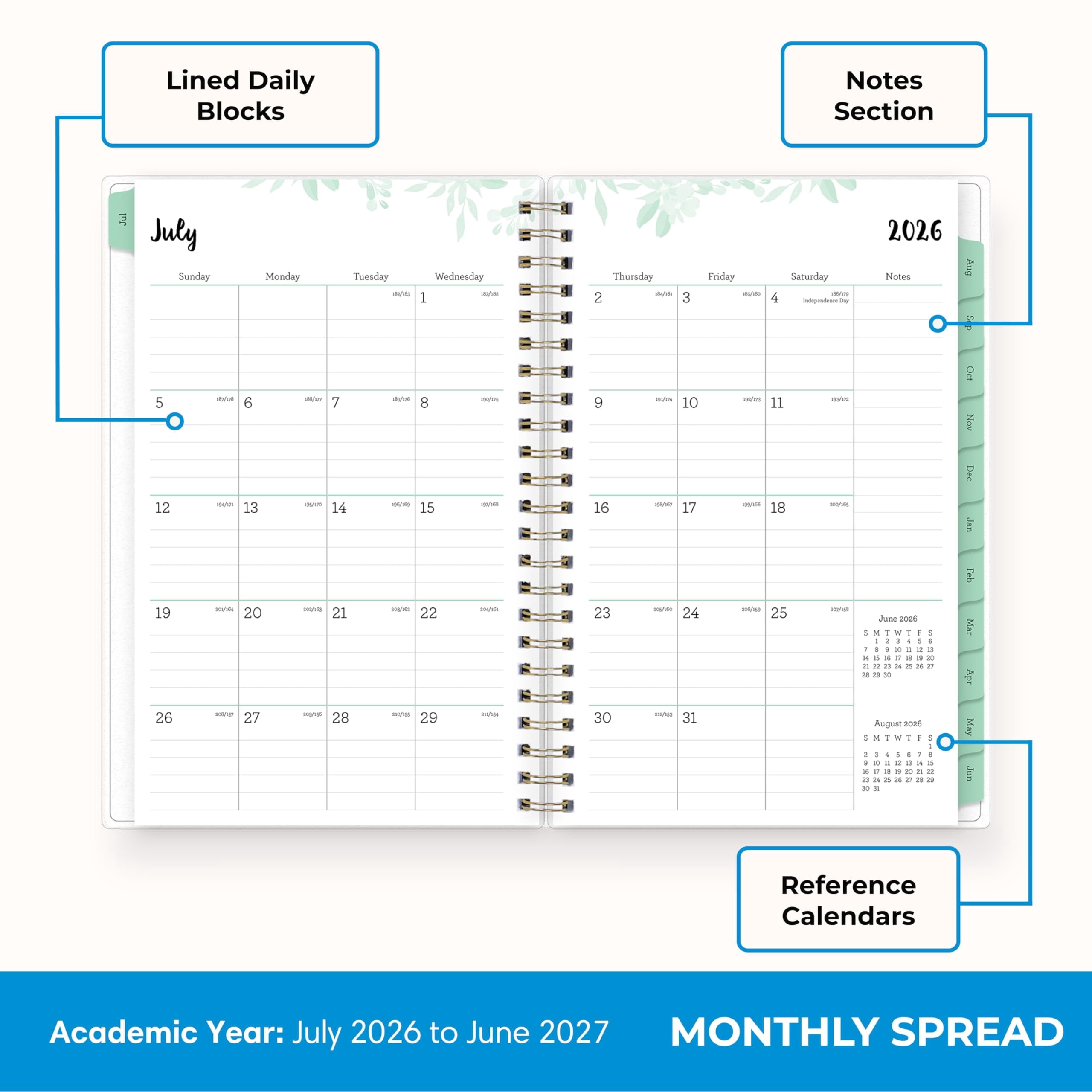 2026-2027 Weekly and Monthly Academic Year Planner Calendar, July 2026 - June 2027, 5" x 8", Flexible Cover, Wireboun... - Image 4