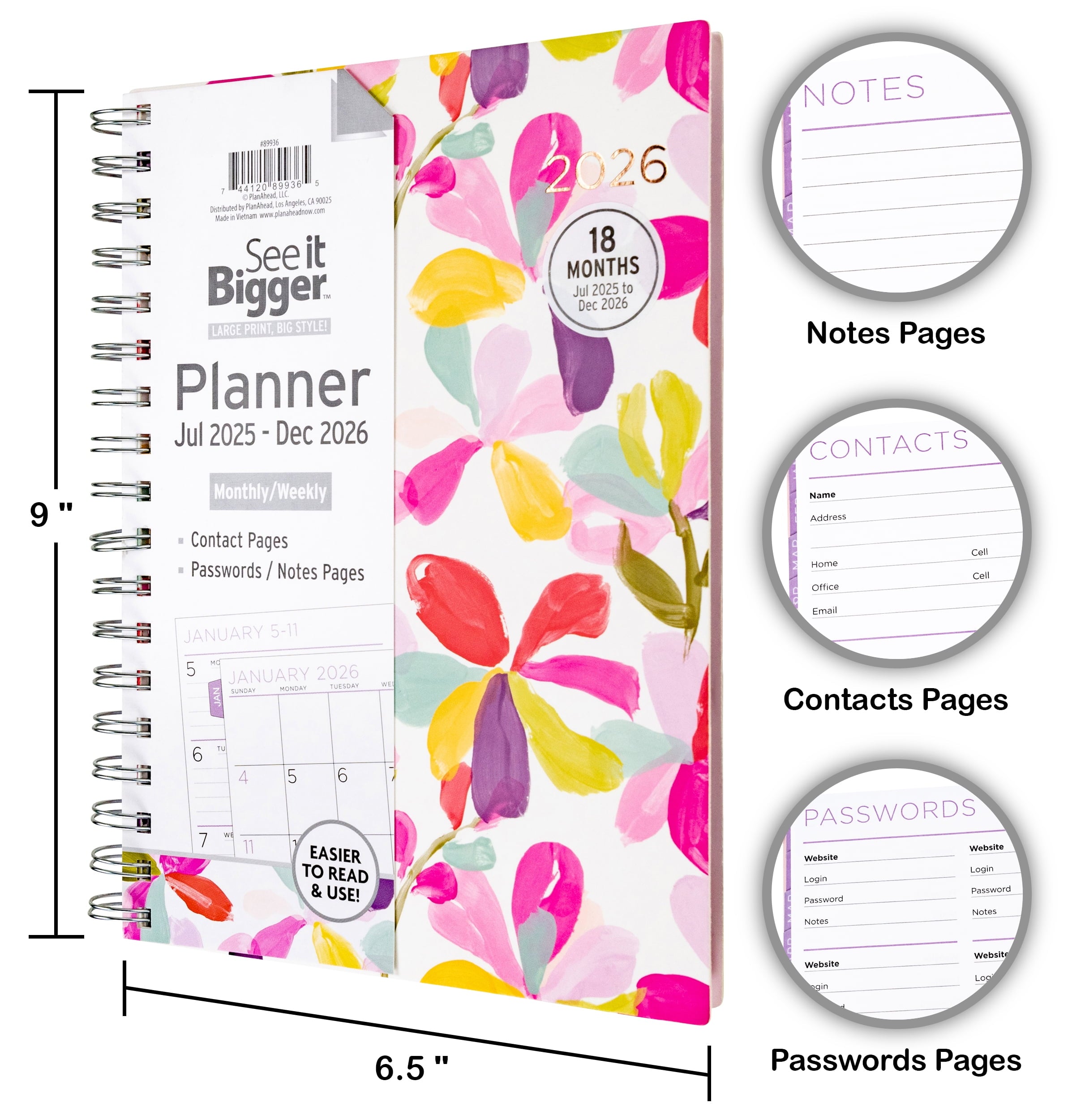 See It Bigger Monthly Weekly Medium Floral Planner (7" x 9") - Image 6