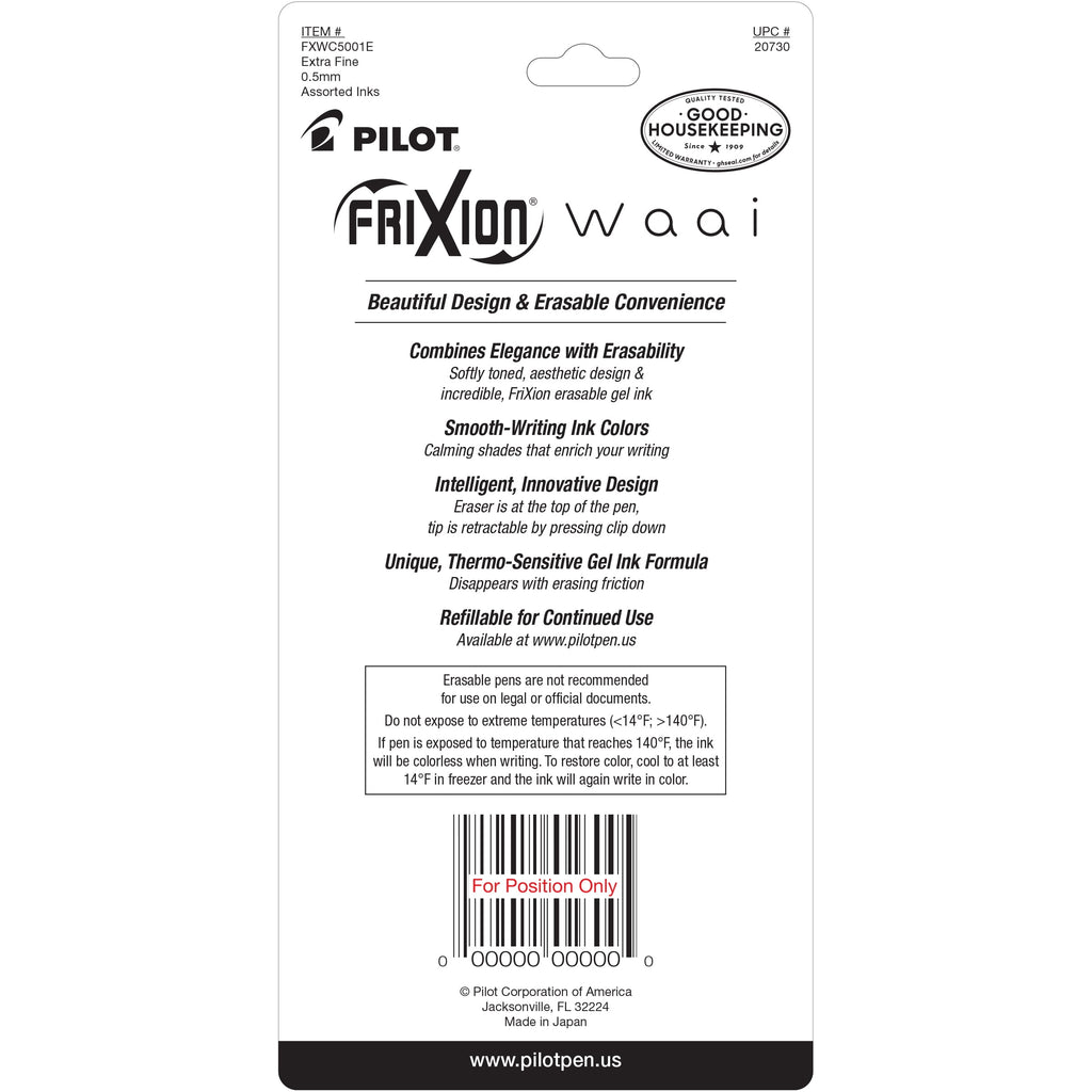 Pilot FriXion Waai Erasable Gel Ink Pens, Extra Fine Point, 0.5 mm, Assorted Color Inks, 5 Count - Image 2