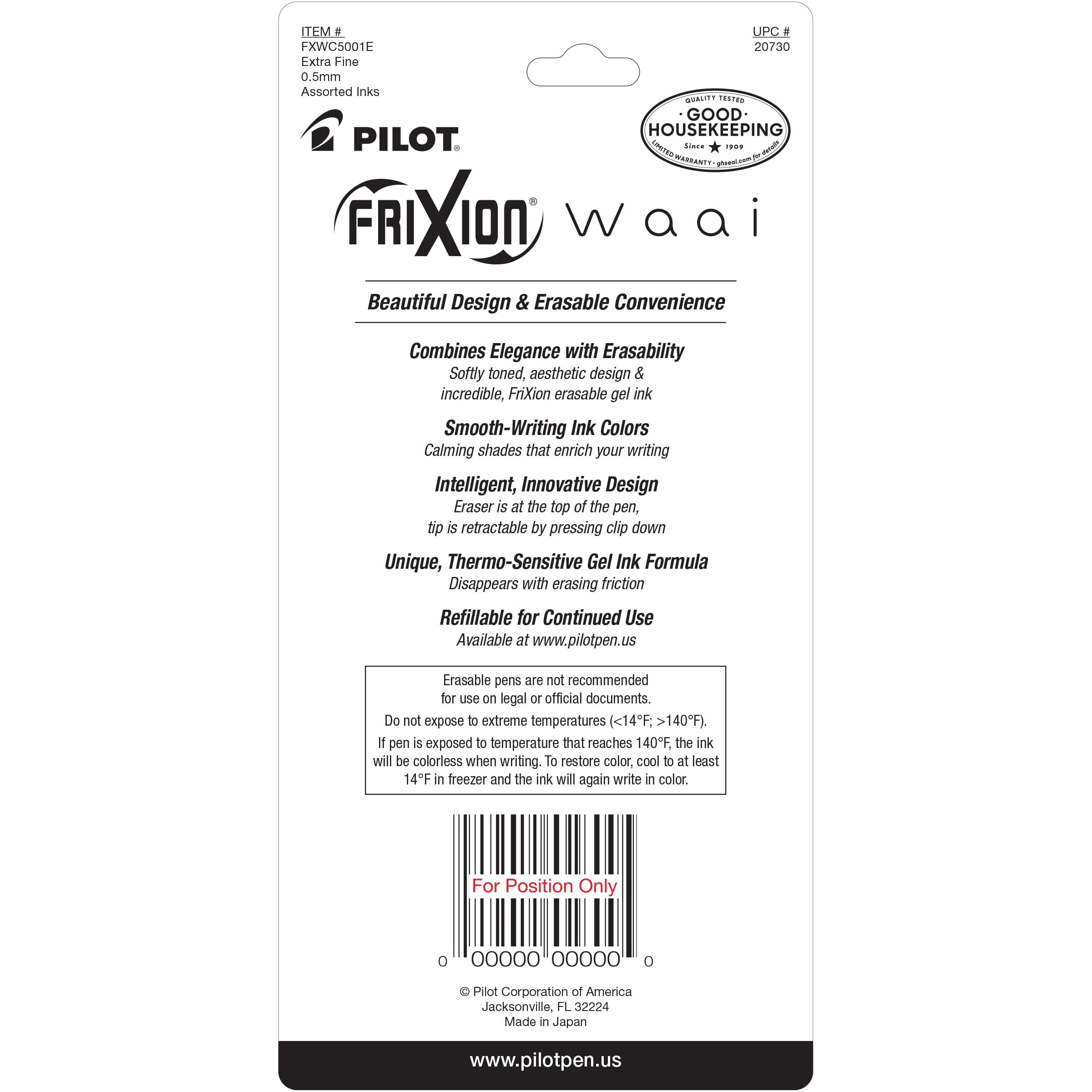 Pilot FriXion Waai Erasable Gel Ink Pens, Extra Fine Point, 0.5 mm, Assorted Color Inks, 5 Count - Image 2