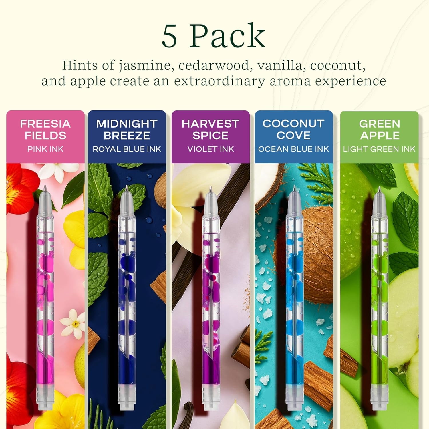 Brights Scented Lava Gel Pen Set, 0.5mm Colored Gel Pens Infused with Scented Essential Oil Blends, 5 Pack - Image 5