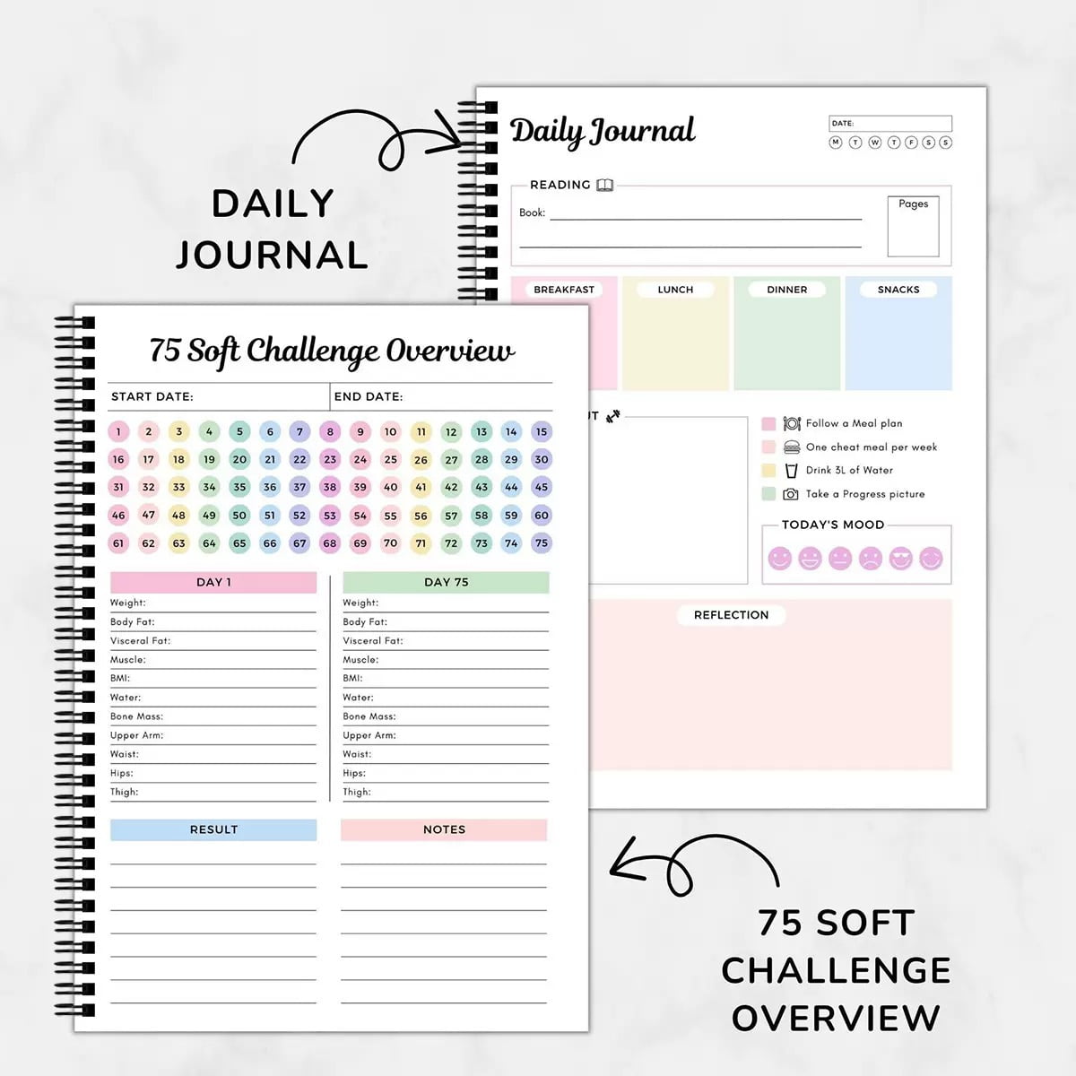 75-Day Soft Challenge Planner Notebook, 75 Easy Target Tracker Journal – Editable Spiral Organizer Notepad with Weekl... - Image 6