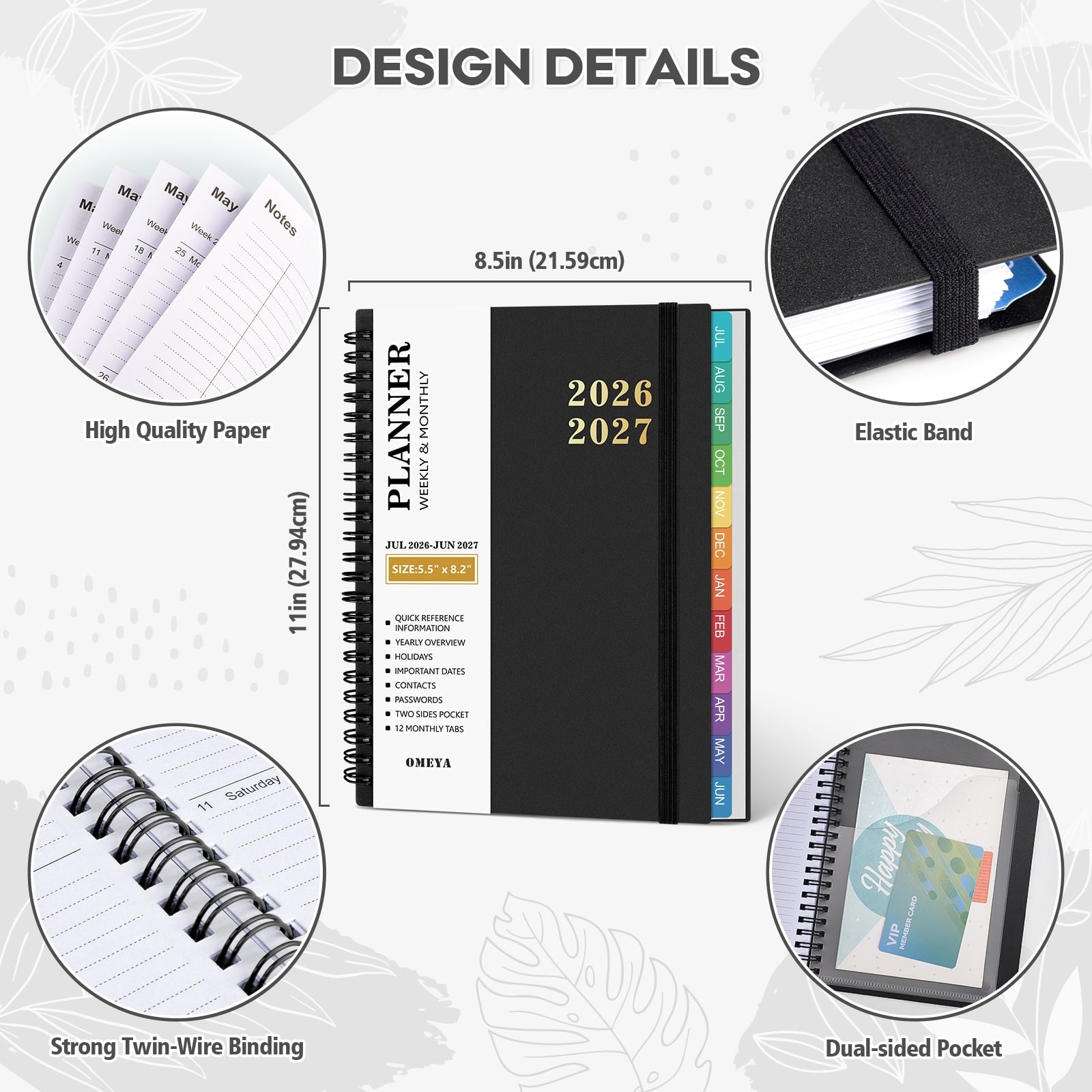 OMEYA Planner 2026 2027, Small Planner 2026-2027 Weekly and Monthly, Jul.26 - Jun.27 Academic Planner 5.8 x 8.3in with Inner Pockets, Monthl - Image 6