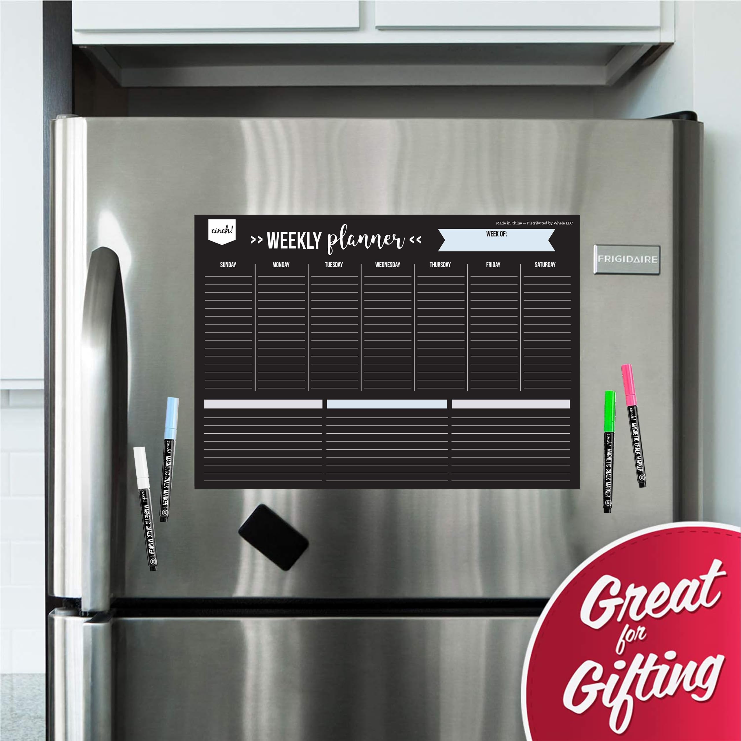 17x12-Inch Magnetic Dry Erase Weekly Planner for Fridge - Black Weekly Calendar Board with 4 Fine Tip Markers and Lar... - Image 3