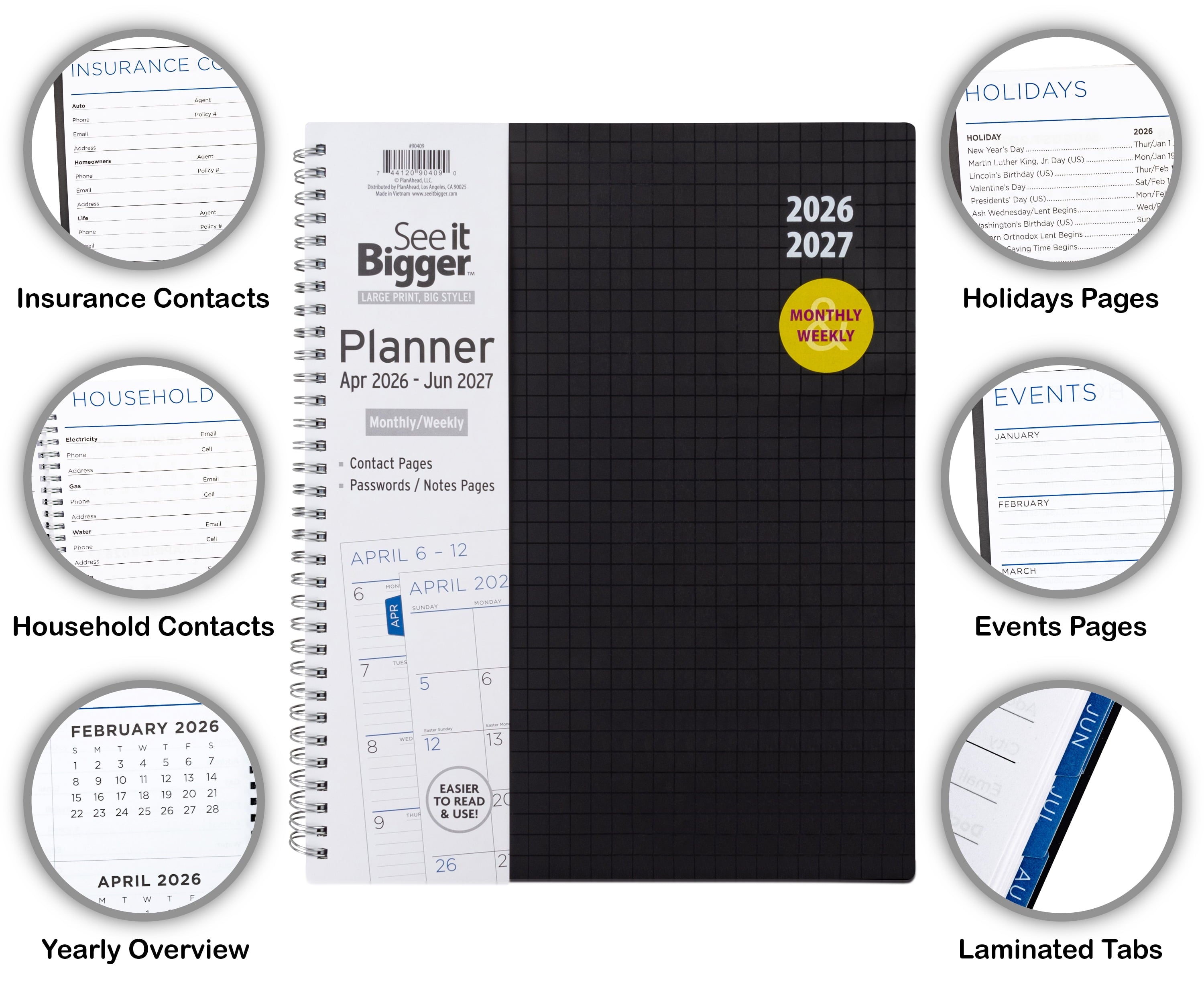M/W Planner, Large (9" x 11"), Black, 15-Month: Apr 2026 - Jun 2027 - Image 2