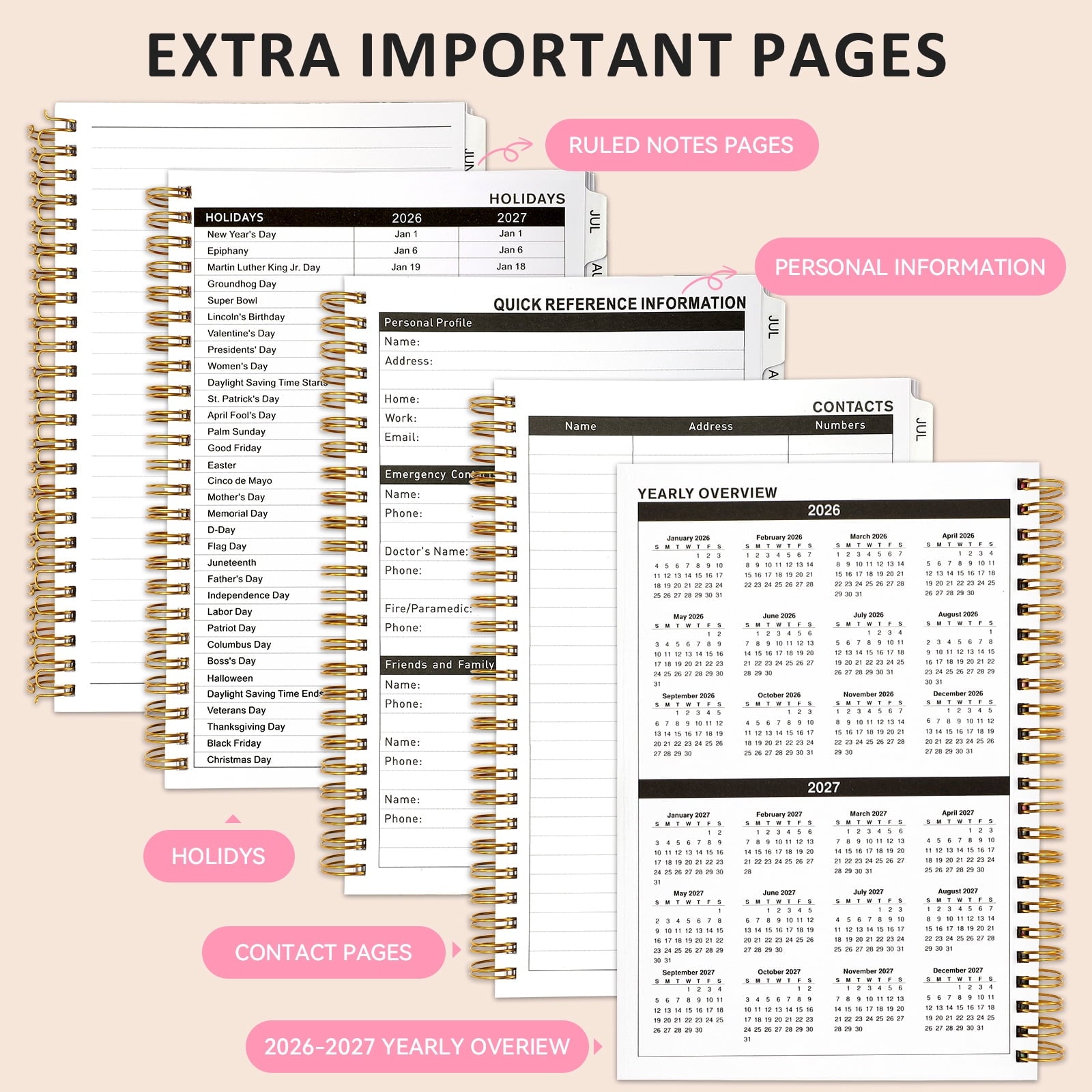 2026 Planner(Jan-Dec.2026,6.3"x8.5"),Annual Weekly Monthly Planner with Calendar Tabs,Agenda Schedule Planner for Sch... - Image 4