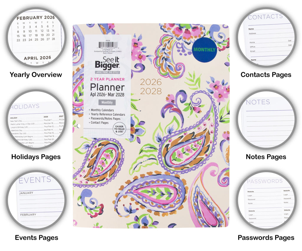 Monthly Planner, Large (8.5" x 11"), Paisley, 2-Year: Apr 2026 Mar 2028 - Image 3