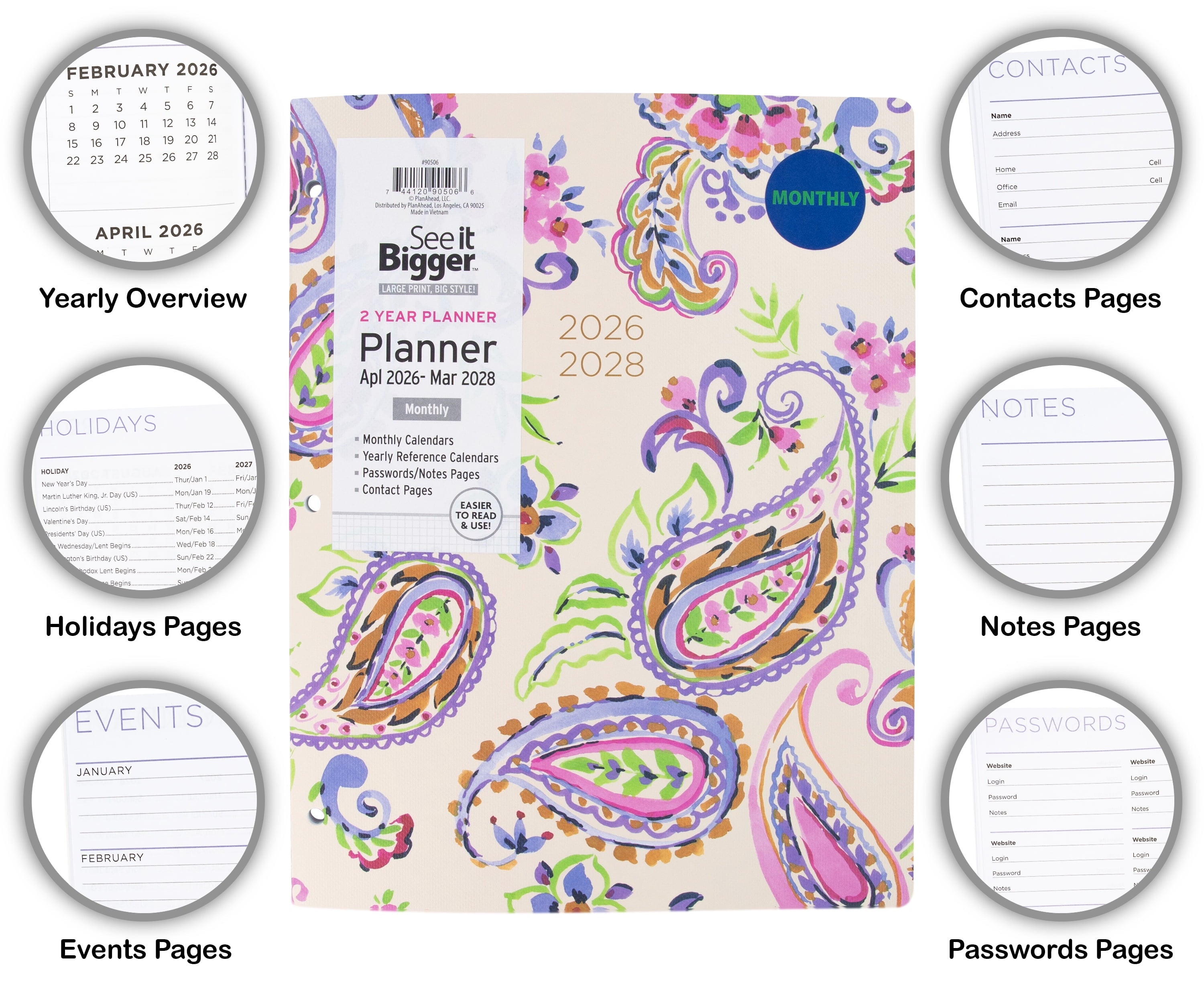 Monthly Planner, Large (8.5" x 11"), Paisley, 2-Year: Apr 2026 Mar 2028 - Image 3