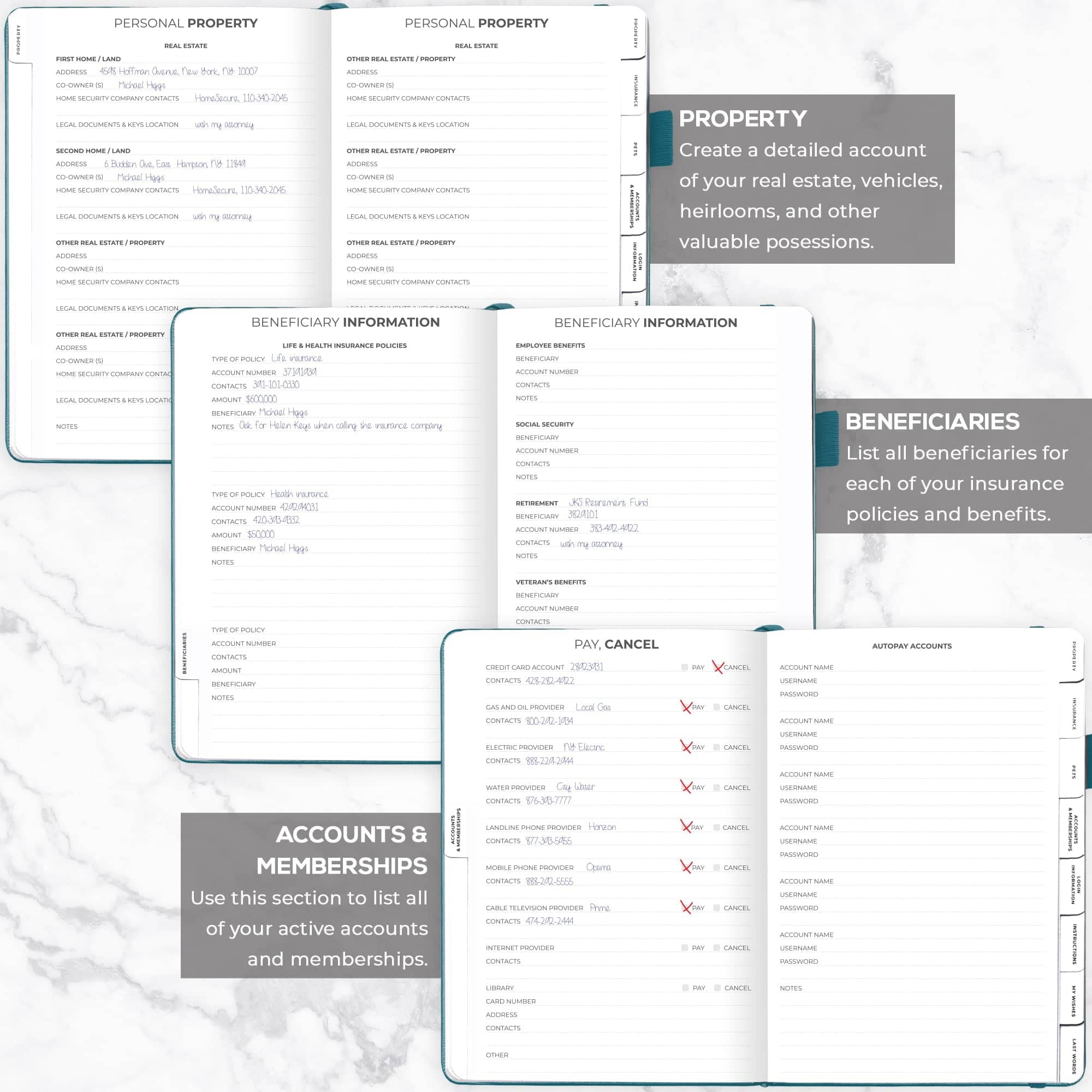 A5 End of Life Planner & Appointment Book, Dark Teal, 8" x 11", 360 Pages - Image 6