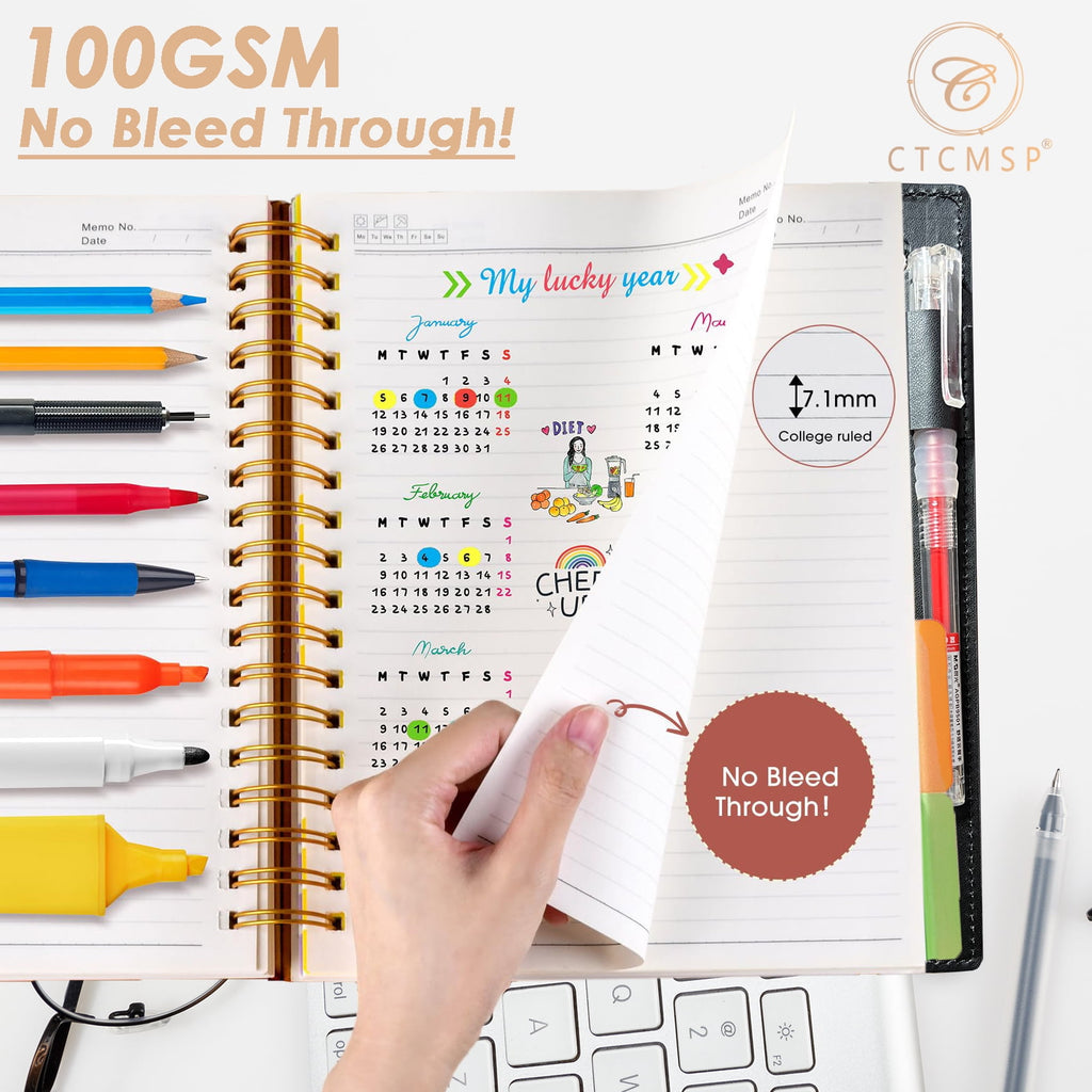 5 Spiral Notebook,Leather Hardcover Notebook with Removable Dividers Tabs,College Ruled Organizer Notebooks for Work ... - Image 3