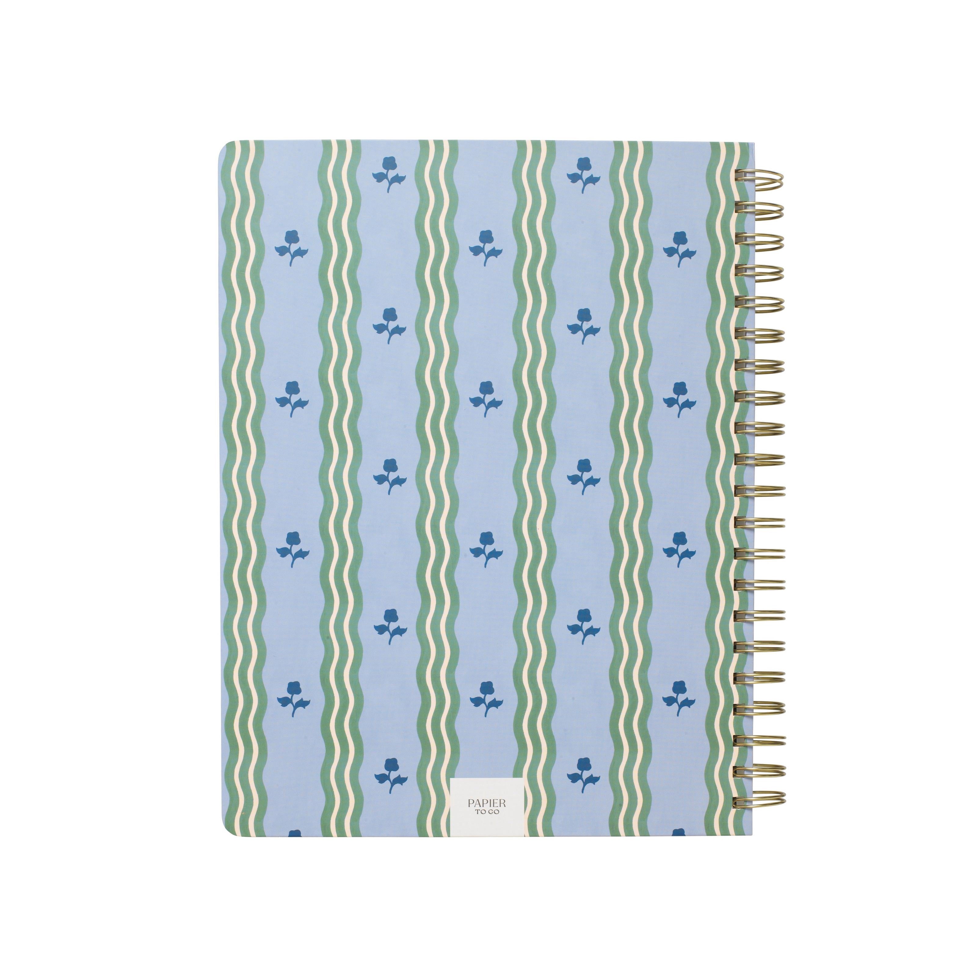 Papier To Go, College Ruled, Lined Notebook, Spiral, Hardcover, B5 Size - 7.1"" x 10"" inches, Stripe and Floral Print - Ric Rac, Blue - Image 2