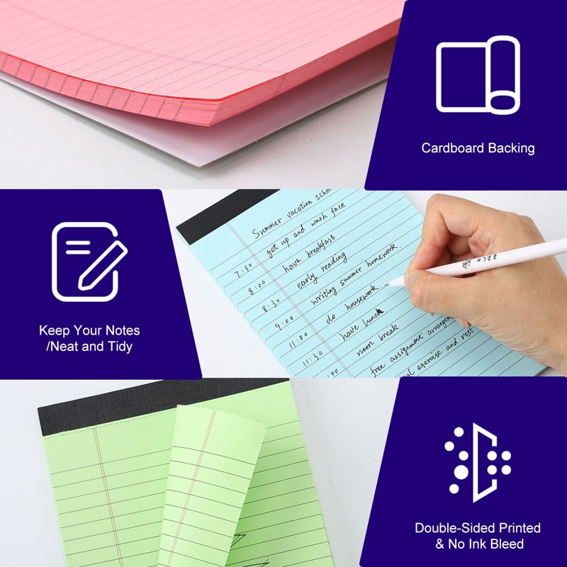 6 Pcs Colored Legal Pads, Colored Writing Pads 5*8 Inch, 50 Sheets Wide Legal Ruled, Note Pads, Notepads Thick Paper ... - Image 6