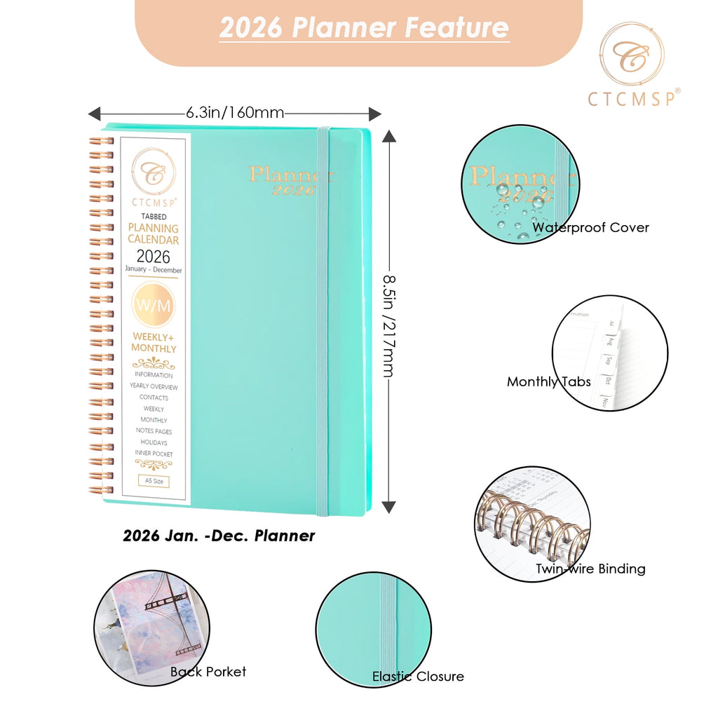 CTCMSP 2026 Planner Calendar Notebook Weekly Monthly Planner 2026 for School Student Teacher Office Supplies-January- December 2026(6.3"X8.5 - Image 5