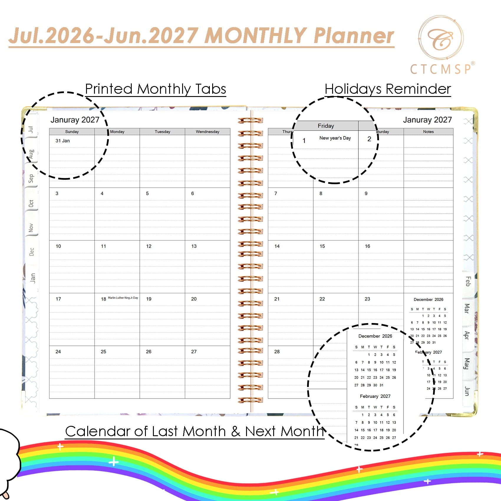 Academic Planner 2026-2027 Calendar Notebook(Jul.2026-Jun.2027,6.3"x8.5") Weekly Monthly Planner for Women Men 2026-2027 Planner Supplies-Fl - Image 2