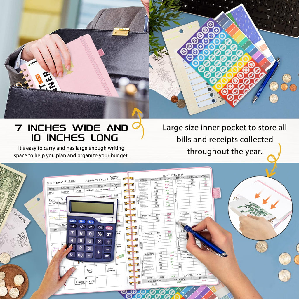 Monthly Budget Planner, Expense Tracker Notebook, Bill Organizer & Finance Planner, 7"x10", Pink - Image 2