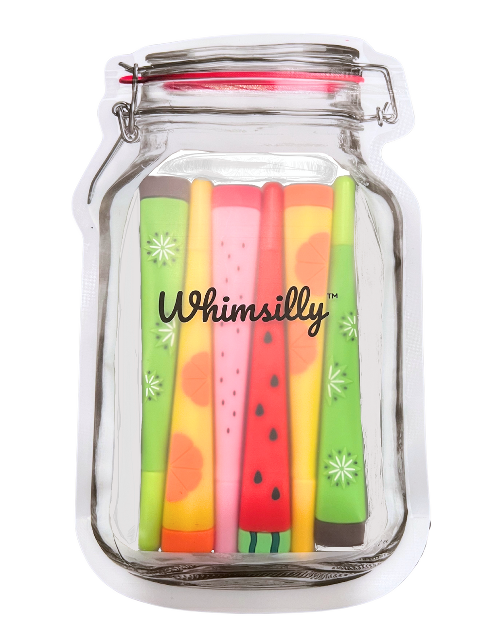 Set of 6 Fruit Shaped Pens in Mason Jar Pouch, Fine Tip Ink Gel Pen Set, Whimsical Stationary for Gifts, Office - Image 3