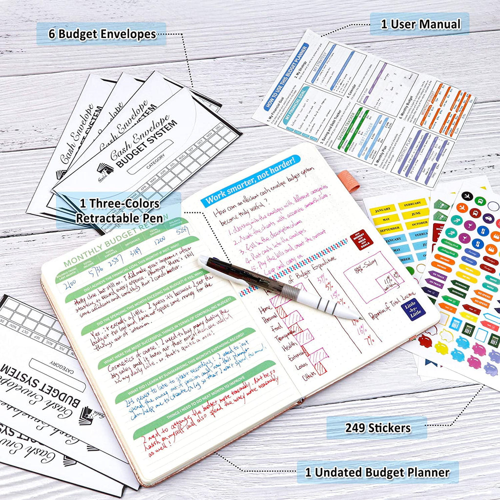 Budget Planner, 2025 Monthly Undated Bill Organizer Hardcover Financial Journal, Feela Money Expense Tracker with Budget Envelopes, Stickers - Image 2