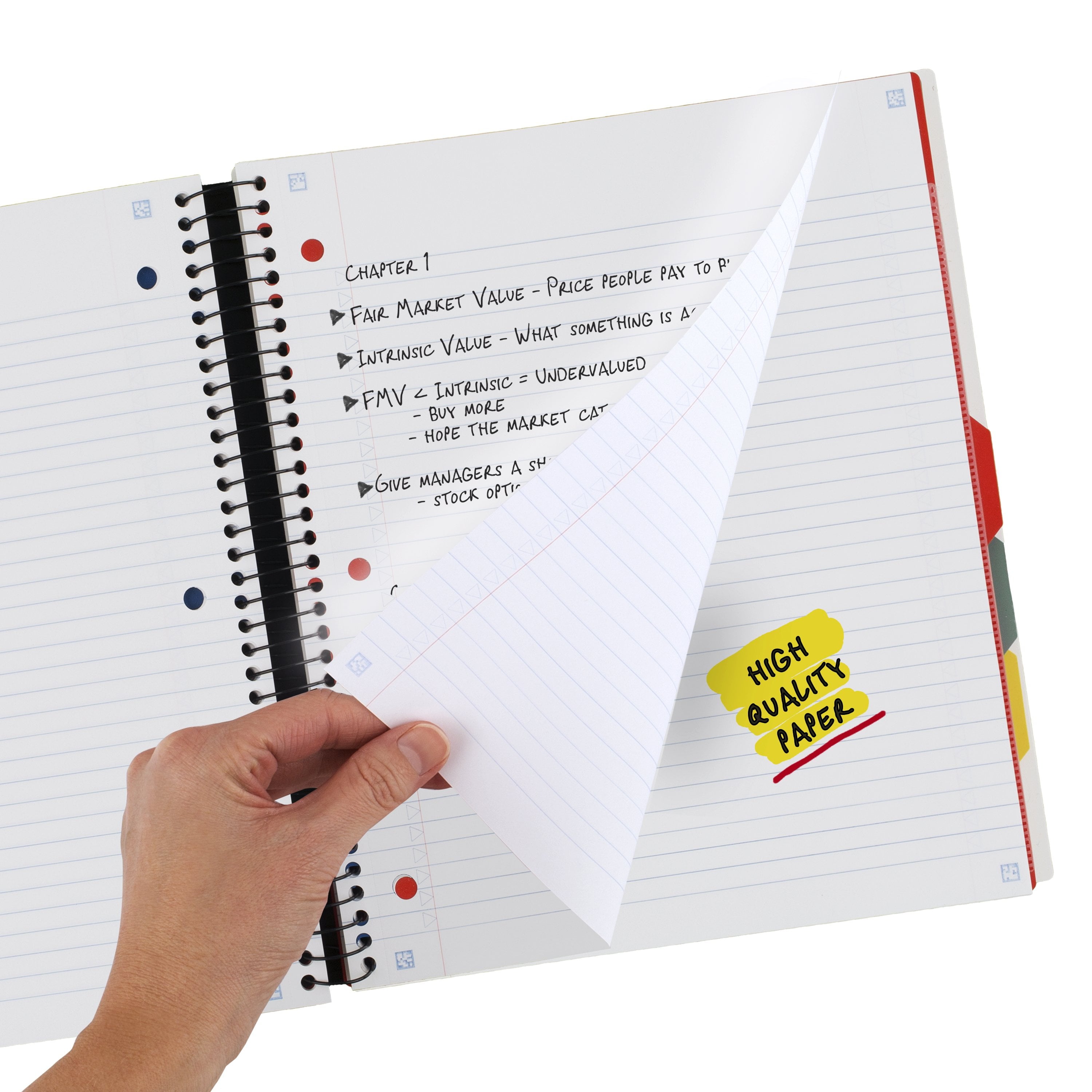 5 Subject College Ruled Notebook Plus Study App, 8.5" x 11", White, Poly, Spiral, 200 Sheets - Image 3