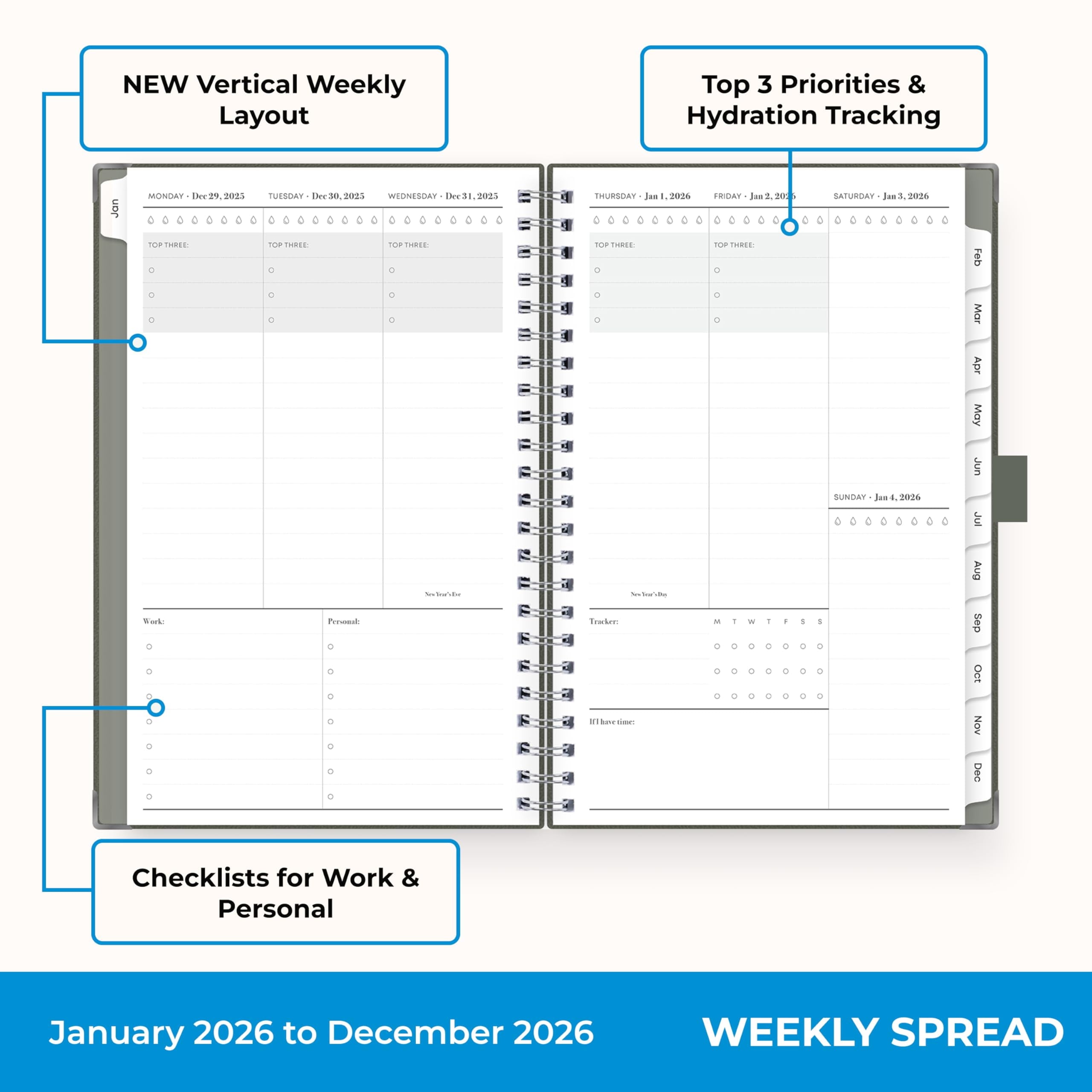 2026 Weekly and Monthly Planner Calendar, January 2026 - December 2026, 5" x 8", Faux Leather Cover, Wirebound, Stora... - Image 3