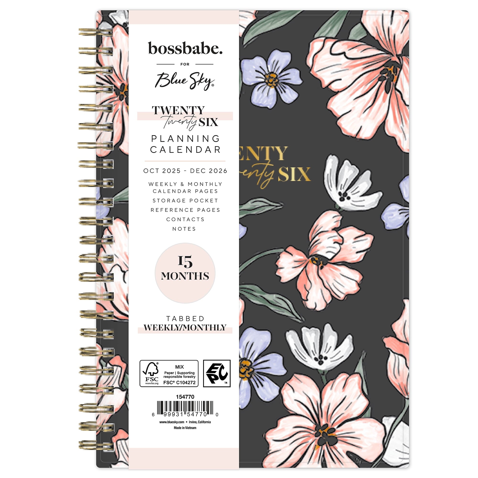 for Monthly Weekly Medium Planner (5" x 8") Maria Dark 15-Month October 2025 - December 2026