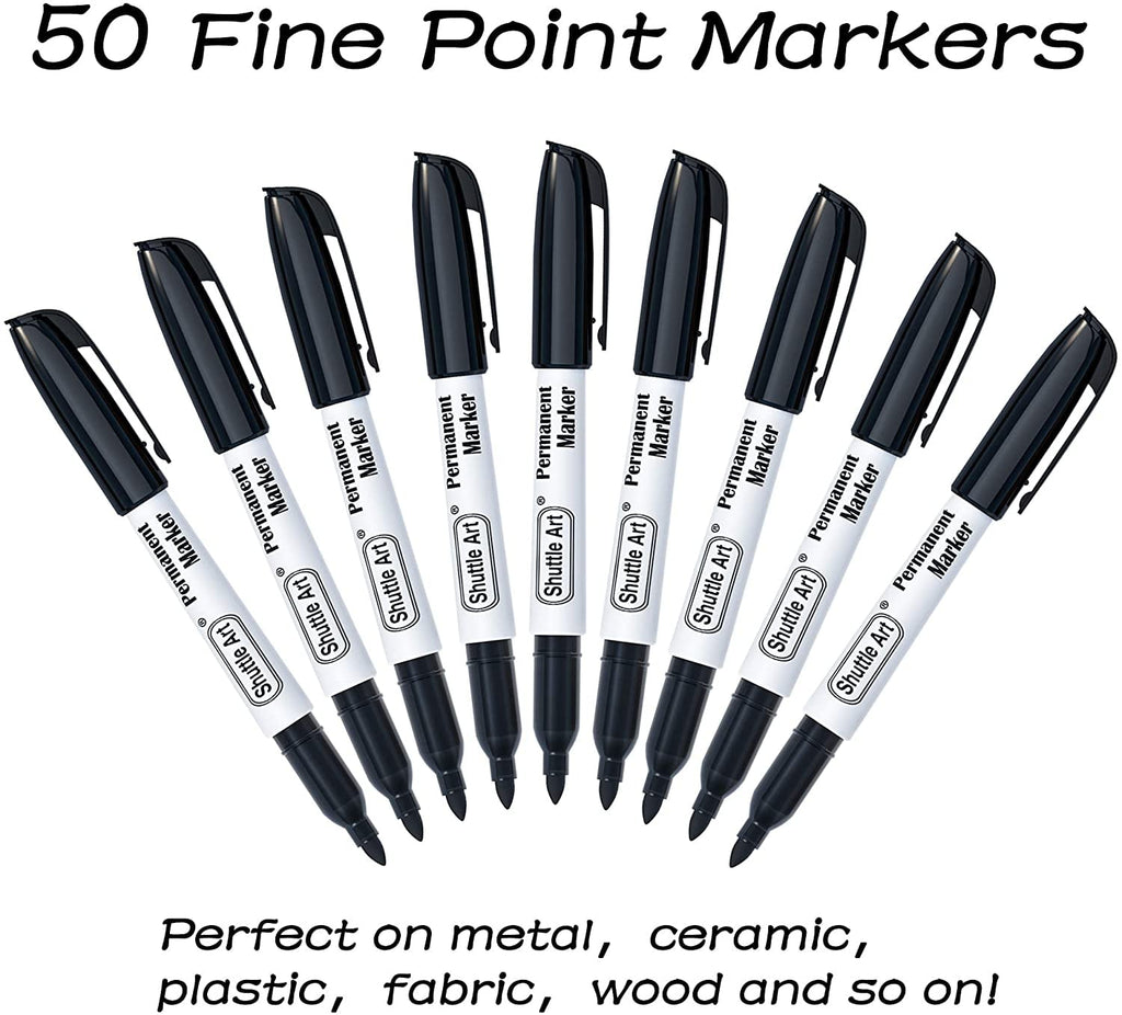 Permanent Markers, 50 Pack Black Permanent Marker set,Fine Point, Works on Plastic,Wood,Stone,Metal and Glass for Doo... - Image 3