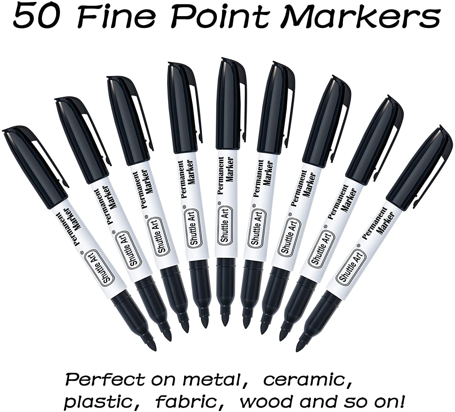 Permanent Markers, 50 Pack Black Permanent Marker set,Fine Point, Works on Plastic,Wood,Stone,Metal and Glass for Doo... - Image 3