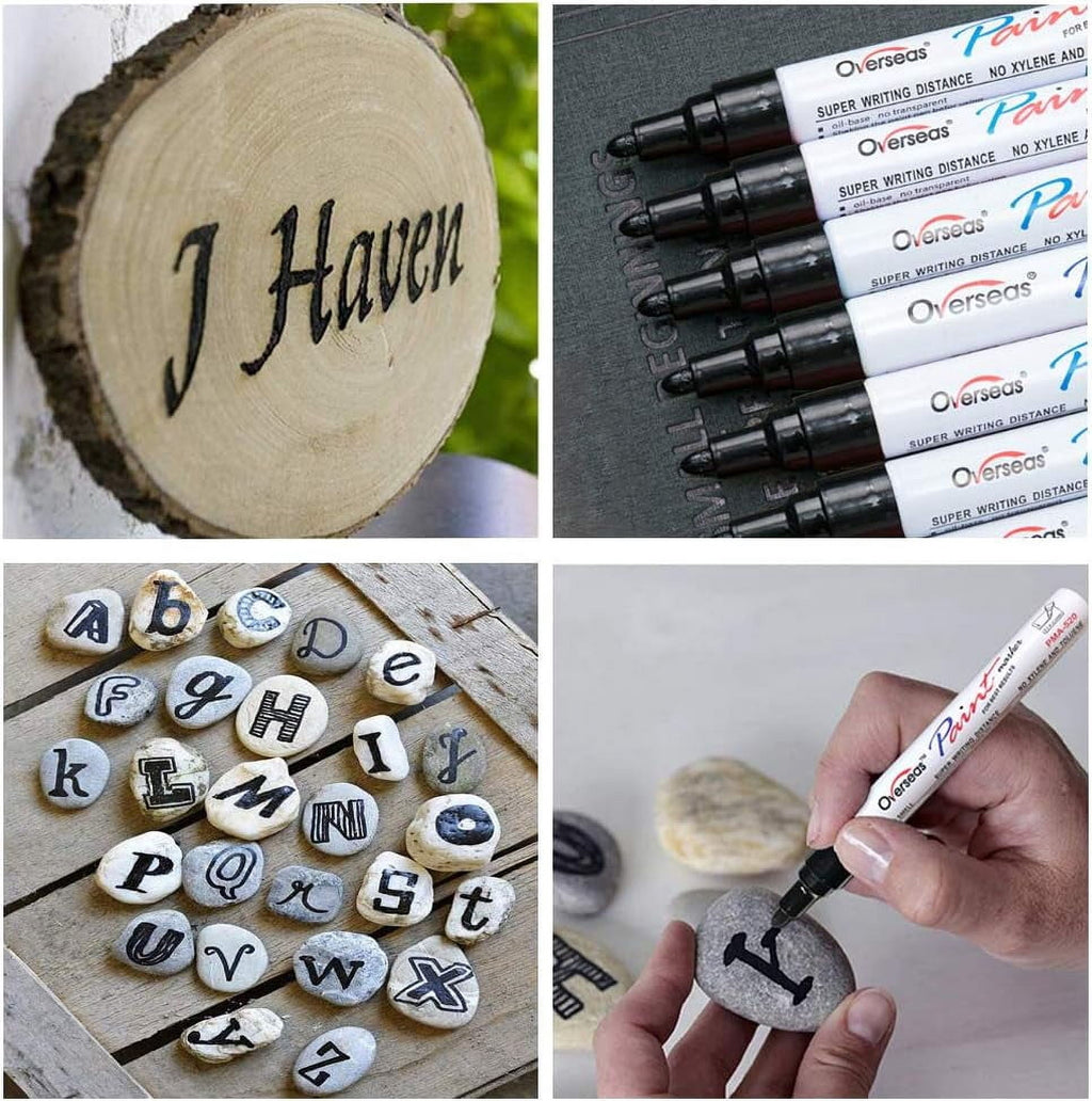 Black Permanent Paint Markers Pen, 12 Pack Waterproof Oil-Based Paint Pen Set Quick Dry and Permanent, Markers for Ro... - Image 3