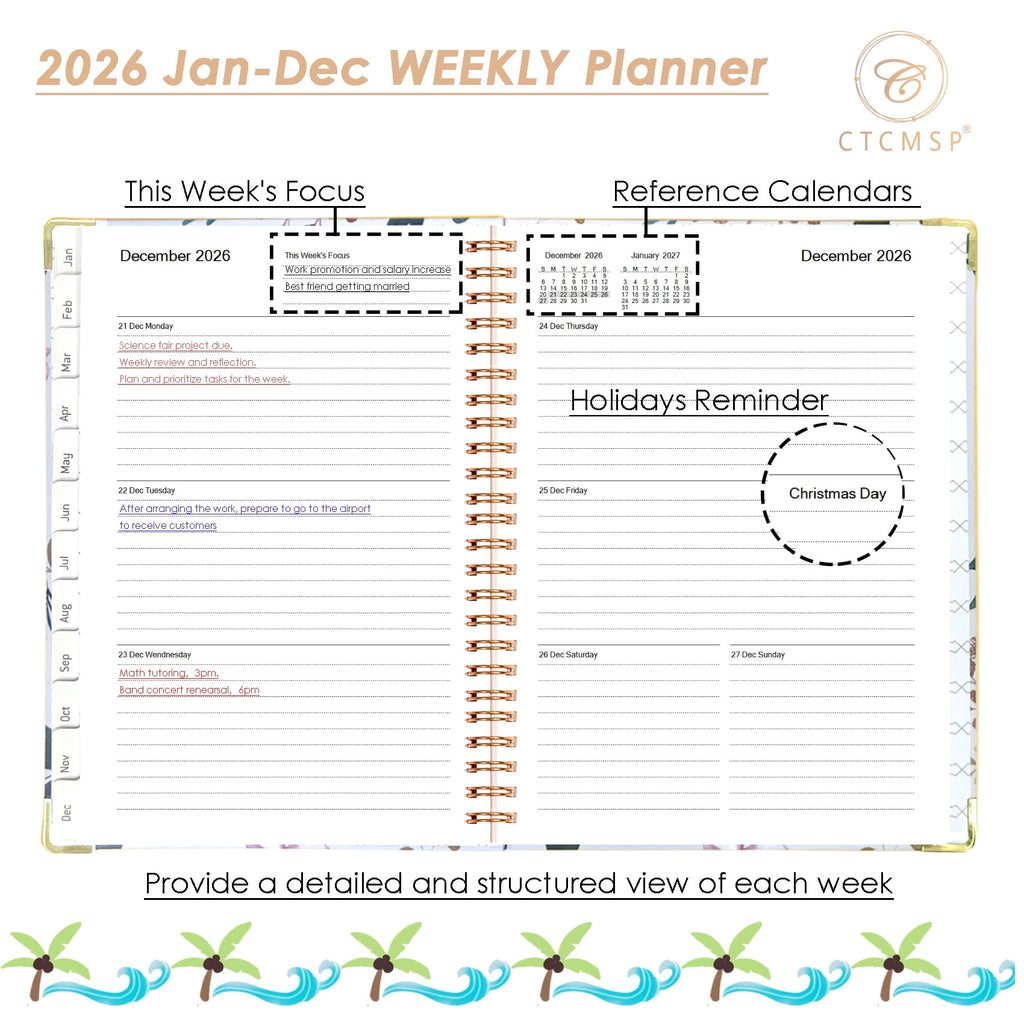 2026 Notebook(Jan-Dec.2026,6.3"x8.5") Weekly Monthly Flower for Women Men 2026 Academic Supplies - Image 2