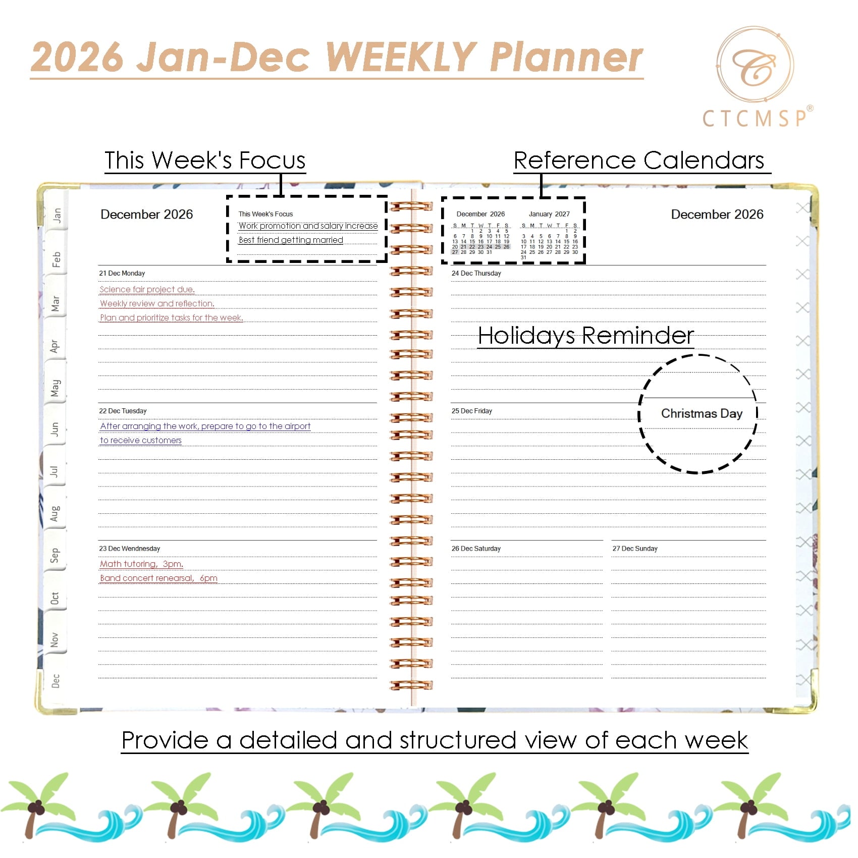 2026 Notebook(Jan-Dec.2026,6.3"x8.5") Weekly Monthly Flower for Women Men 2026 Academic Supplies - Image 2