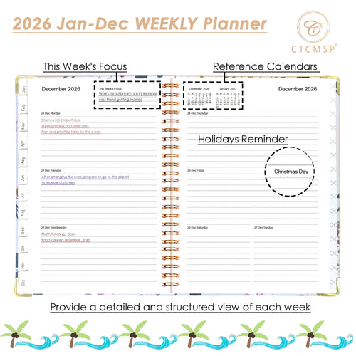 2026 Notebook(Jan-Dec.2026,6.3"x8.5") Weekly Monthly Flower for Women Men 2026 Academic Supplies - Image 2