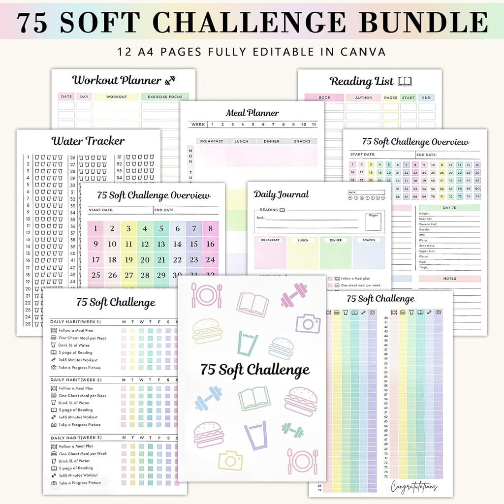 75-Day Soft Challenge Planner Notebook, 75 Easy Target Tracker Journal – Editable Spiral Organizer Notepad with Weekl... - Image 2