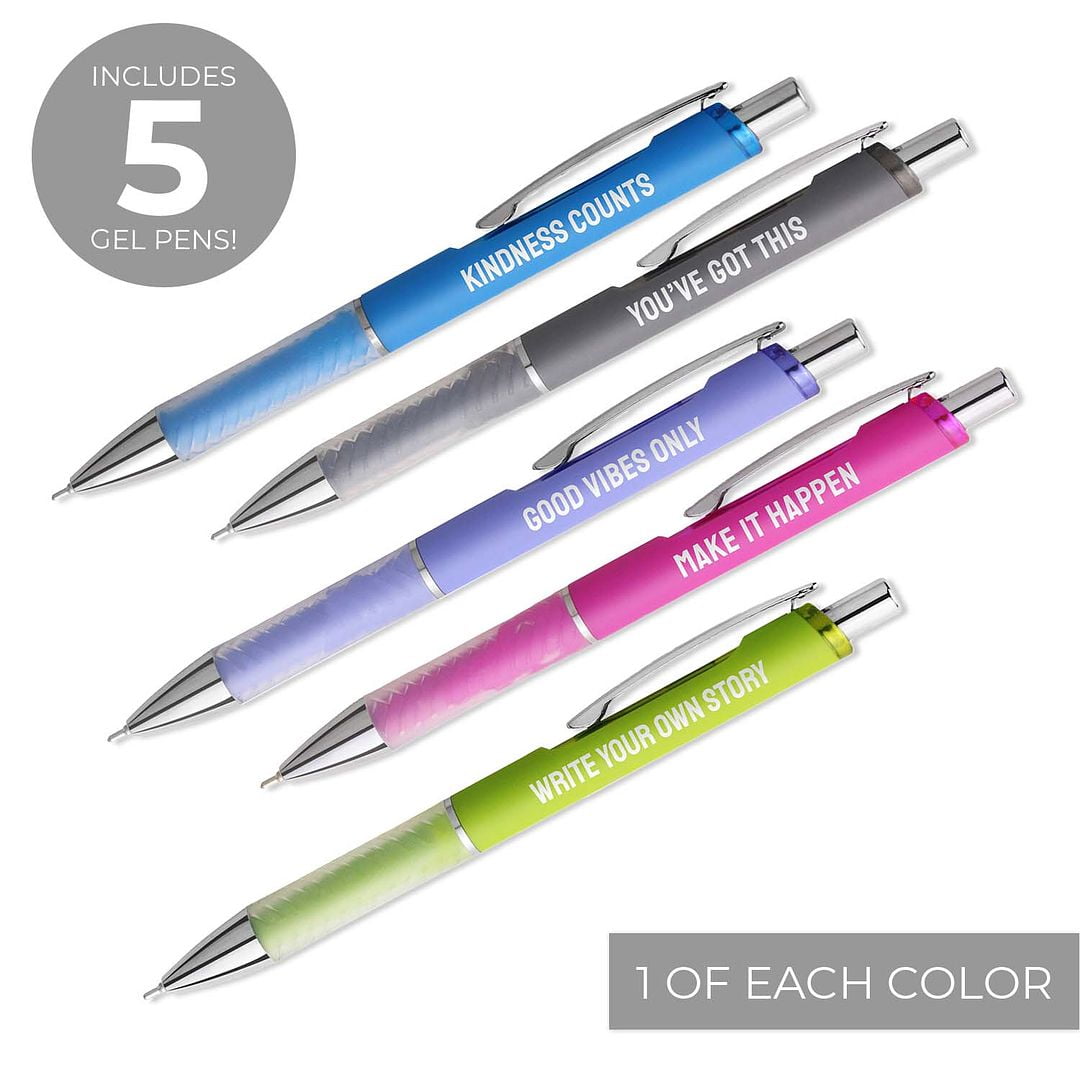 Multi Color Motivational Gel Pen Set / 5 Black Ink Gel Glide Pens / Encouraging Colorful Office Supplies / Teacher Th... - Image 2
