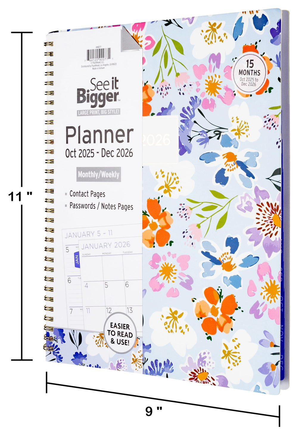 See it Bigger Monthly Weekly Planner Large (9x 11") Oct 2025 -Dec 2026 - Image 3