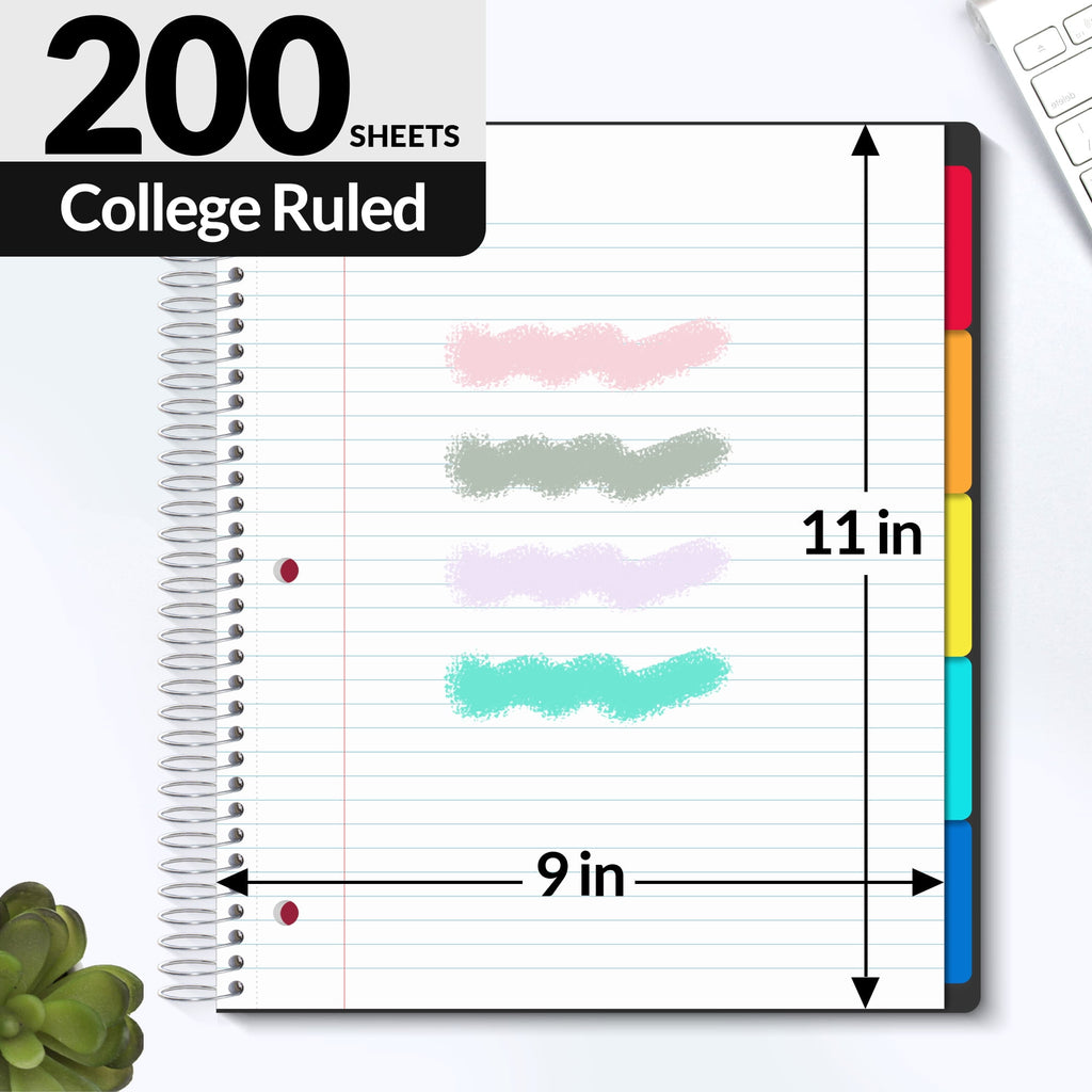 5 Subject College Ruled Spiral Notebook, 400 Pages, 8.5 x 11 Inches, Black - Image 6