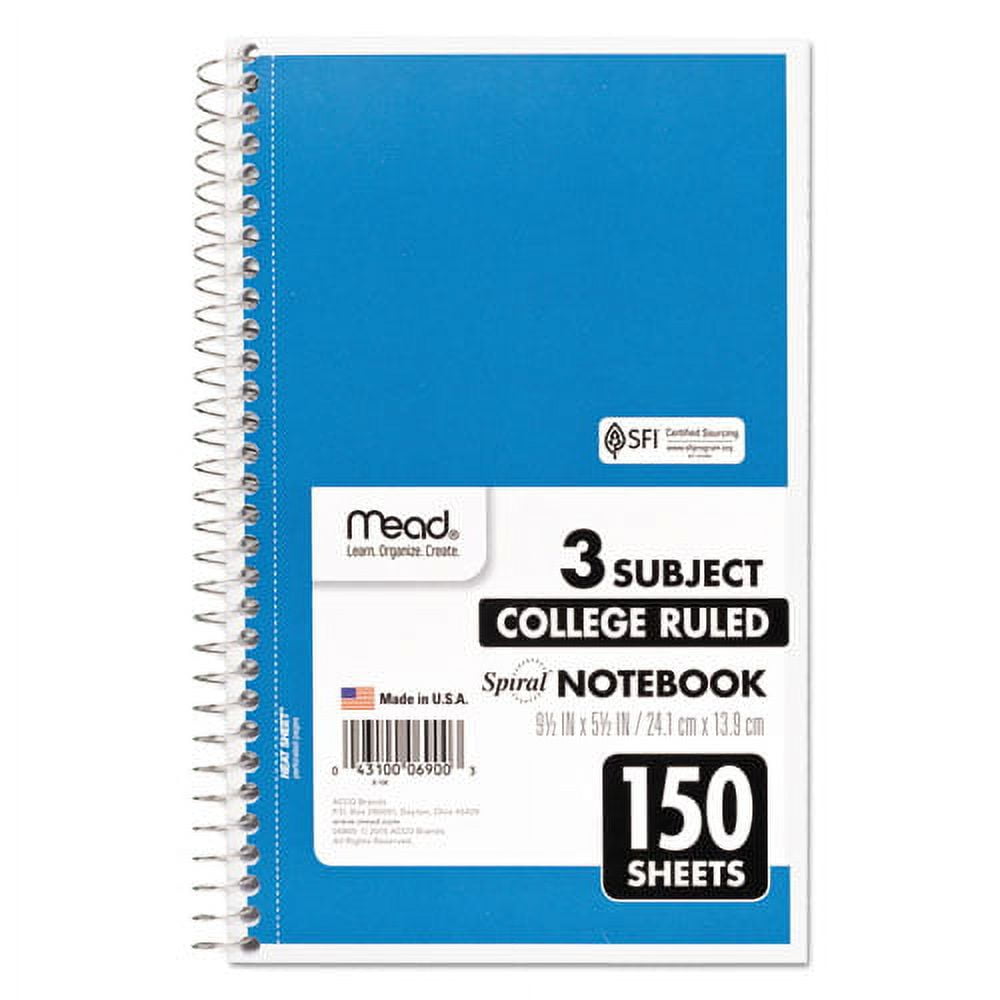 "Spiral Notebook, 3 Subject, Medium/college Rule, Randomly Assorted Covers, 9.5 X 5.5, 150 Sheets | Bundle of 2 Each" - Image 3