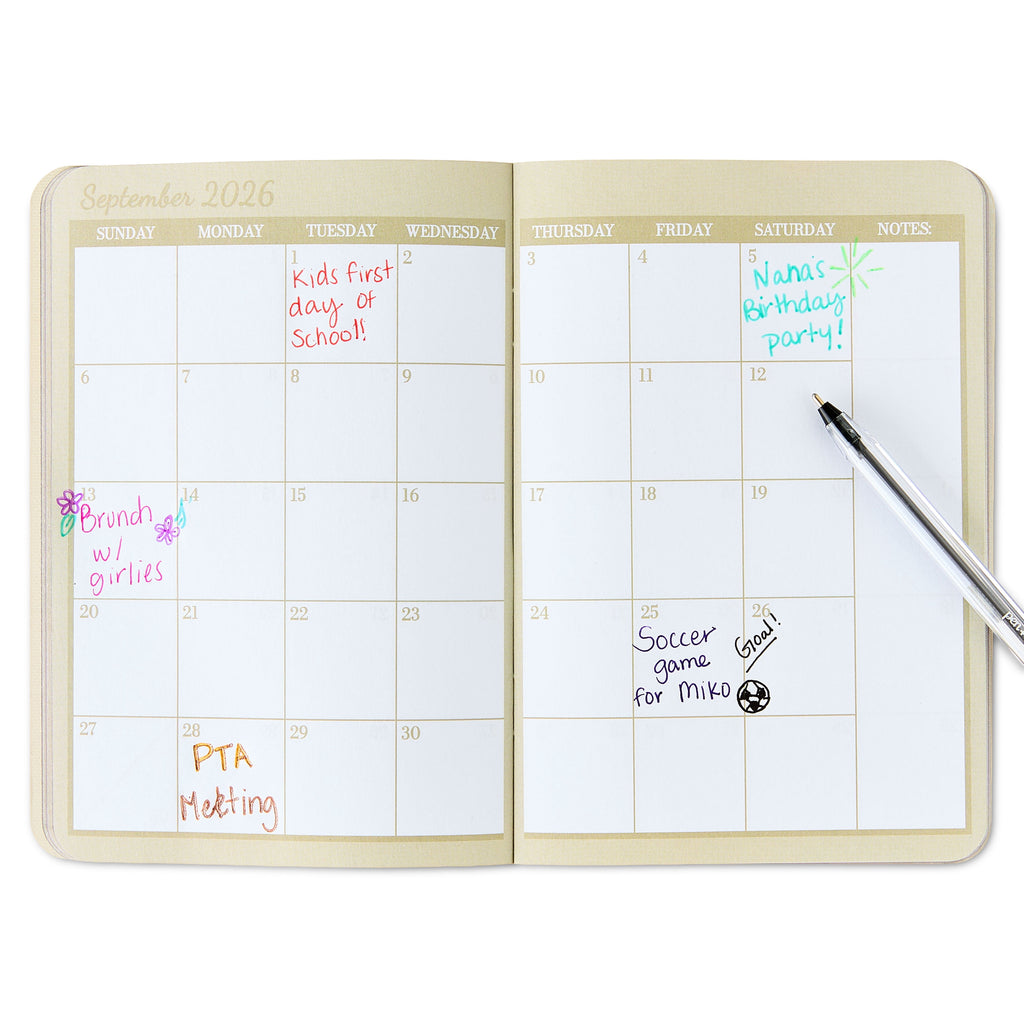 Pen+ Gear Monthly Small (4.5" x 6.5") Two-Tone Papyruse Beige and Black Textured 24 Month Pocket Planner - Image 4