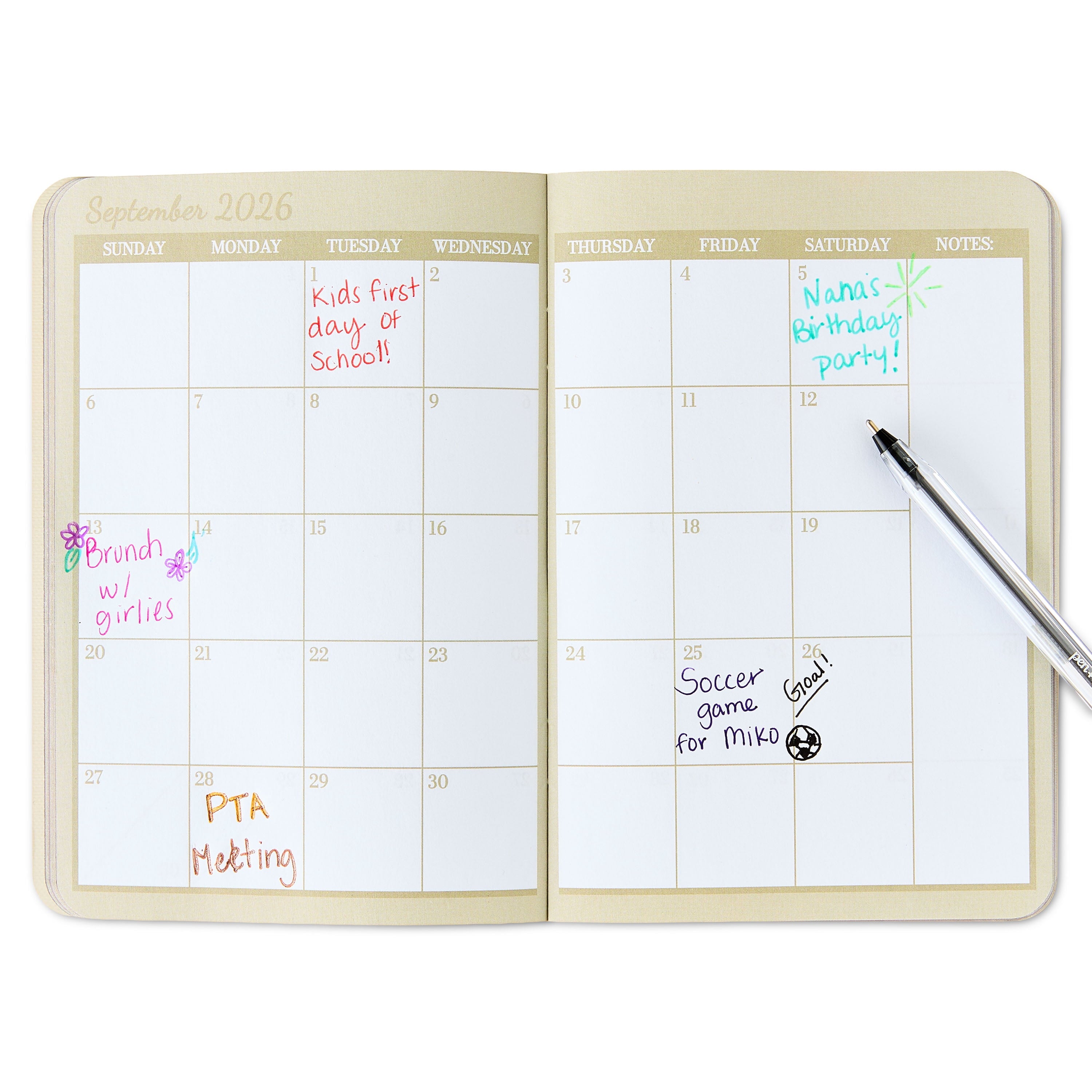 Pen+ Gear Monthly Small (4.5" x 6.5") Two-Tone Papyruse Beige and Black Textured 24 Month Pocket Planner - Image 4