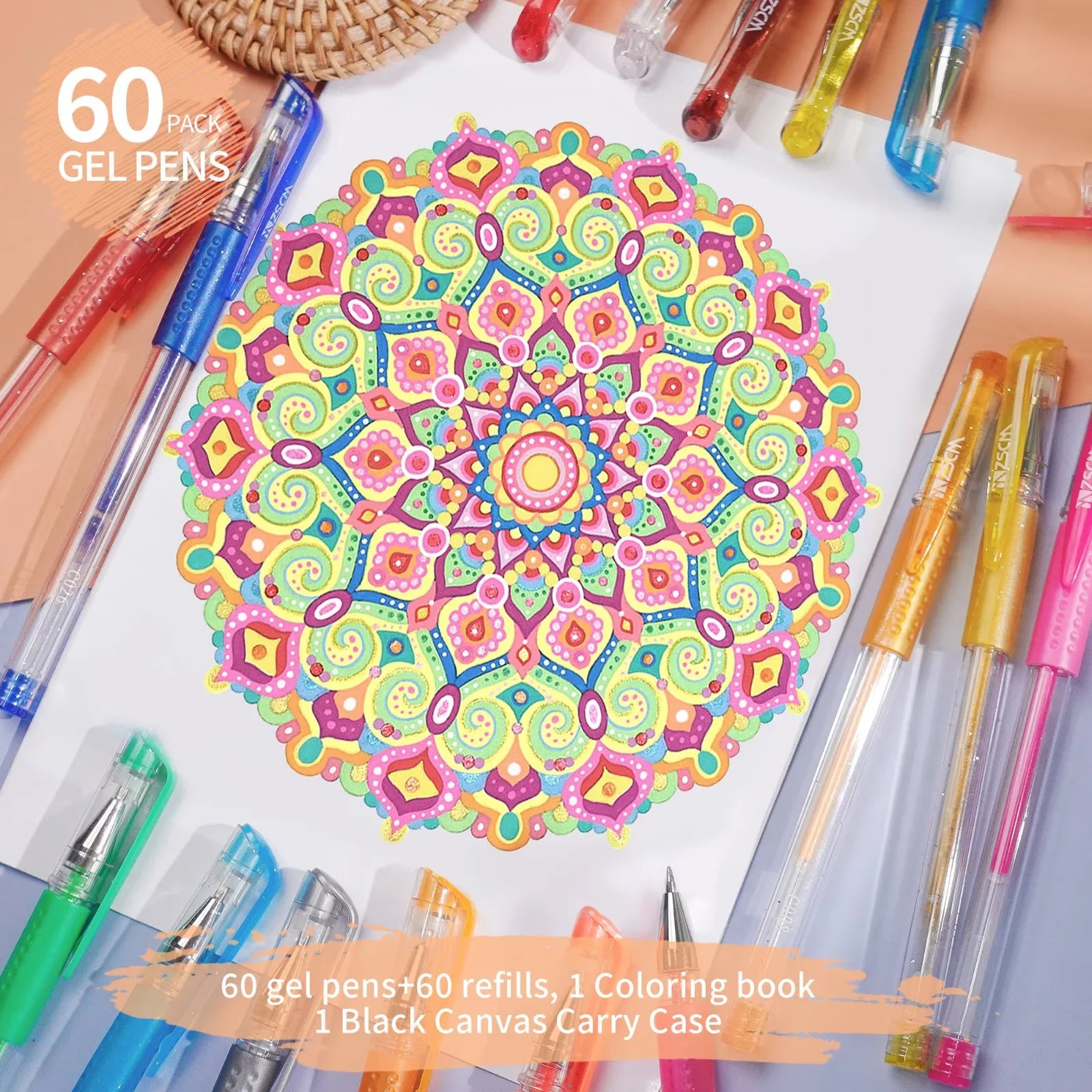 ZSCM Gel Pens for Adult Coloring Books, Ink Pens Set Include 60 Colors Gel Marker Pens, 60 Matching Color Refills for Drawing Scrapbooks Jou - Image 3
