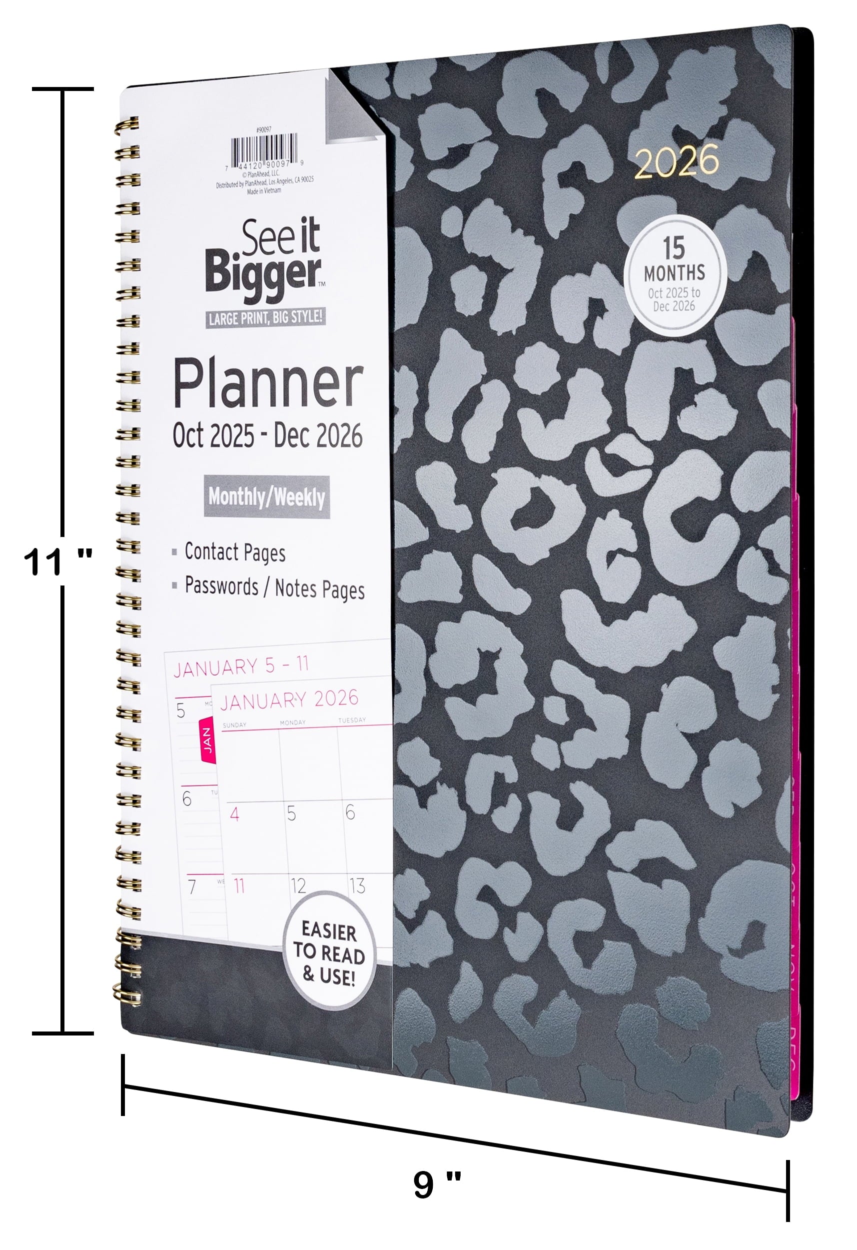 Monthly Weekly Planner Large (8.5" x 11") Black 15-Month Oct 2025-Dec 2026 - Image 3