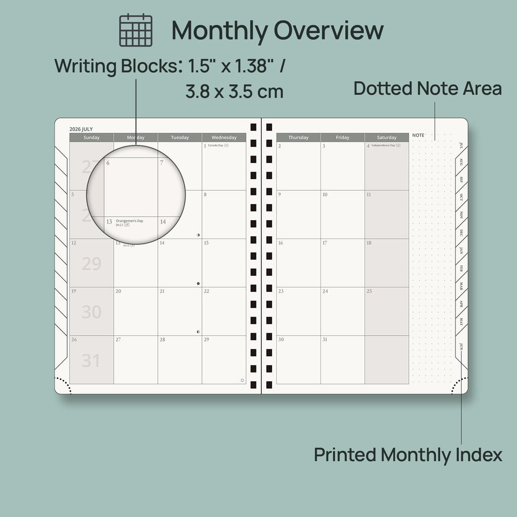 POPRUN Planner 2026-2027, Weekly and Monthly Academic Planner Calendar Notebook, Jul.26-Jun.27, 6.5" x 8.5", Inner Pocket, Monthly Tabs, Spi - Image 3