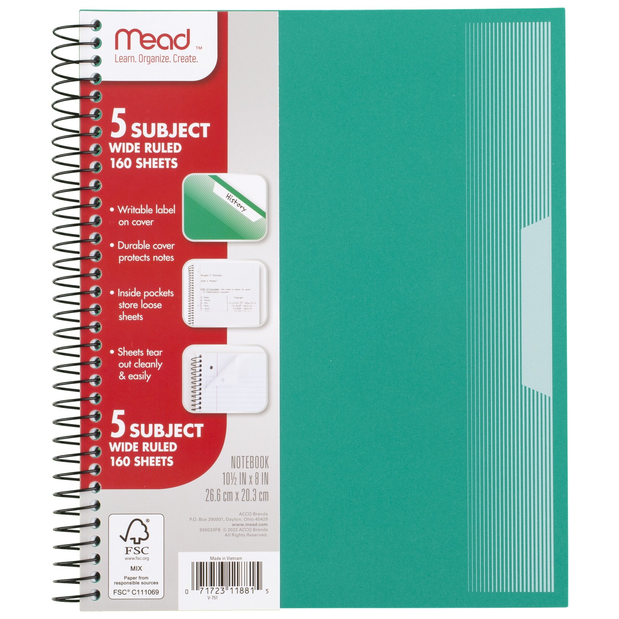 Spiral Notebook 5 Subject Wide Ruled Plastic Cover 8 x 10 12 5 Pack - Wide - Image 6