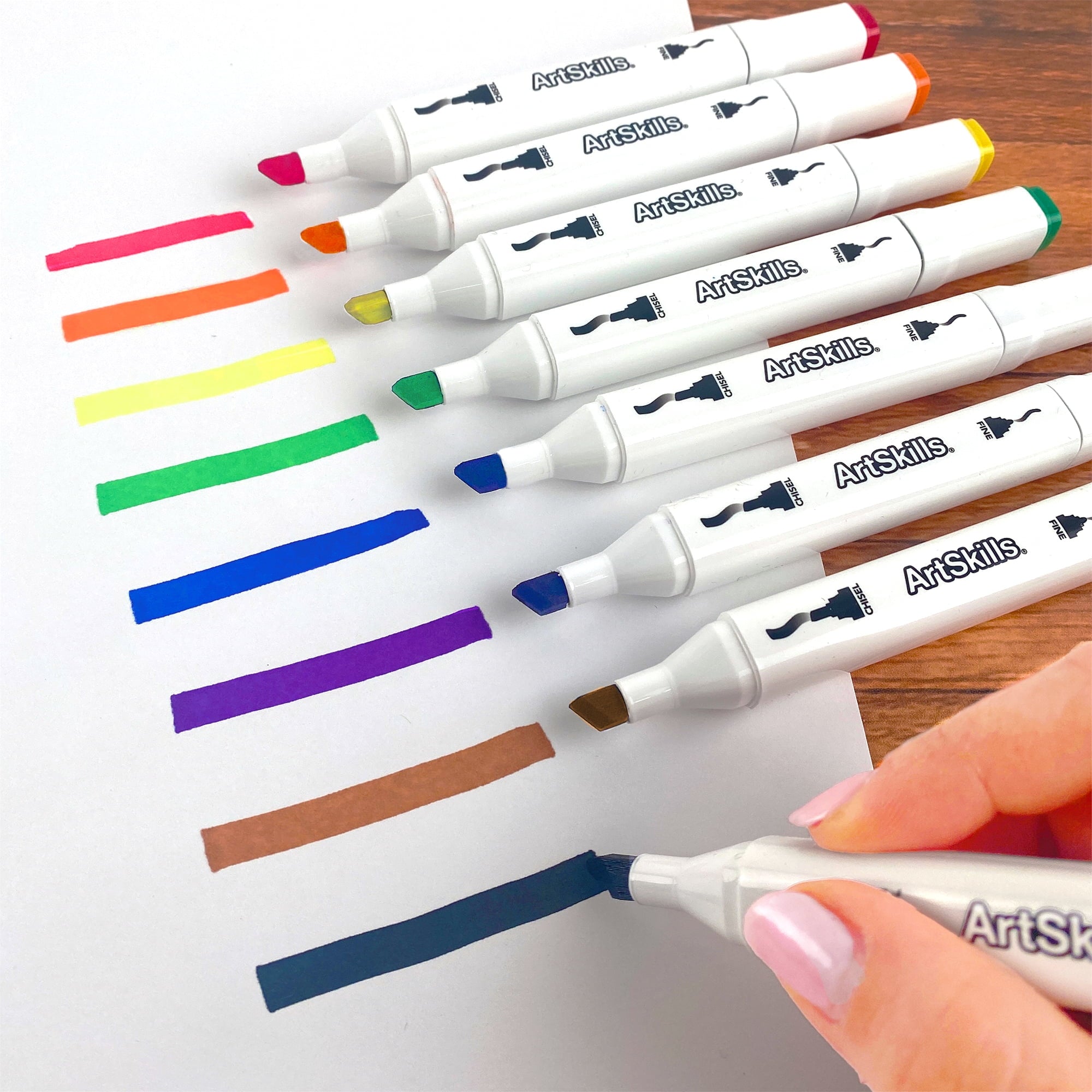 Dual Tip Markers, 8-Pack, Fine & Chisel Tips, Assorted Colors for Drawing & Art Projects - Image 4