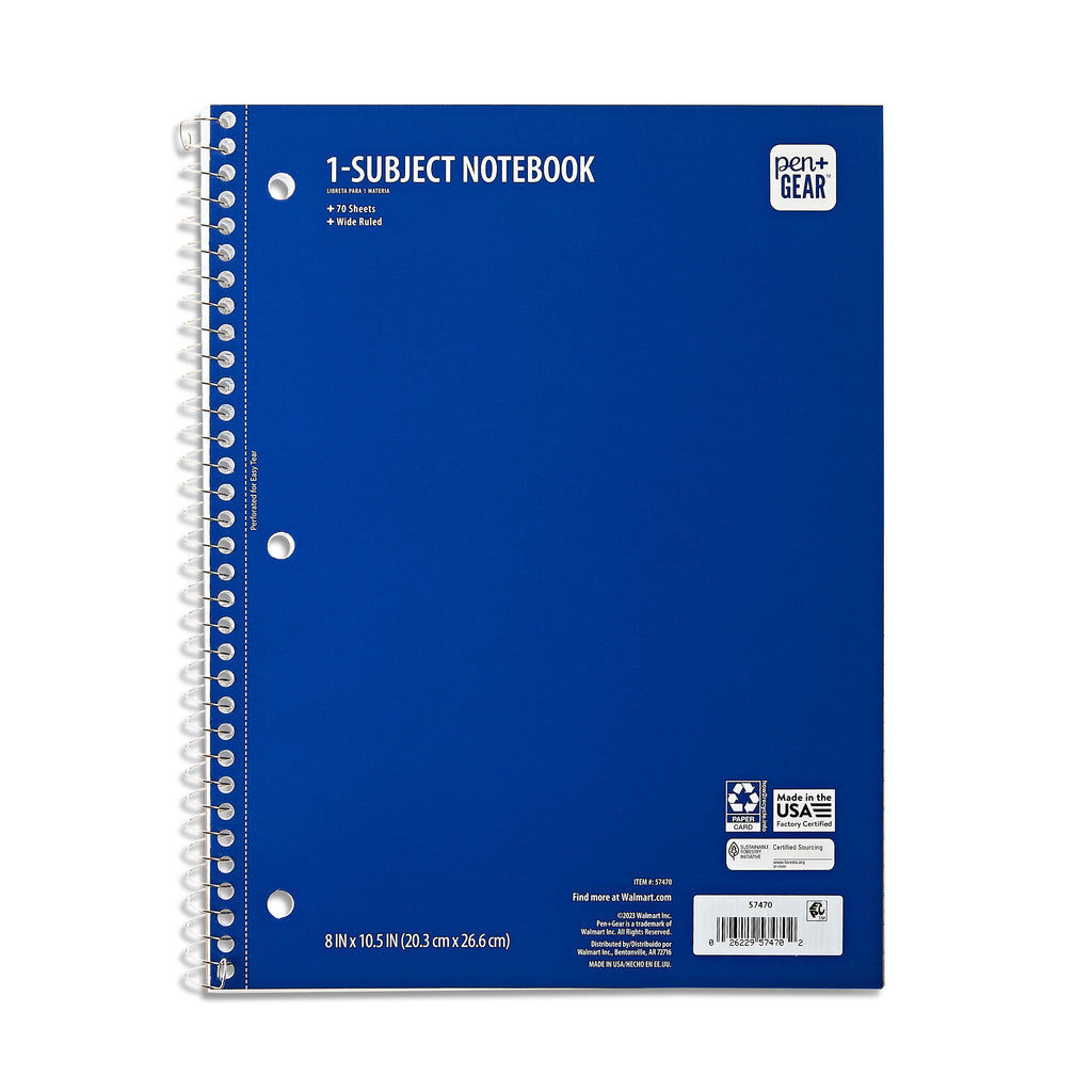 (4 pack) Wide Ruled 1-Subject Notebook, 8" x 10.5", Blue, 70 Sheets - Image 2