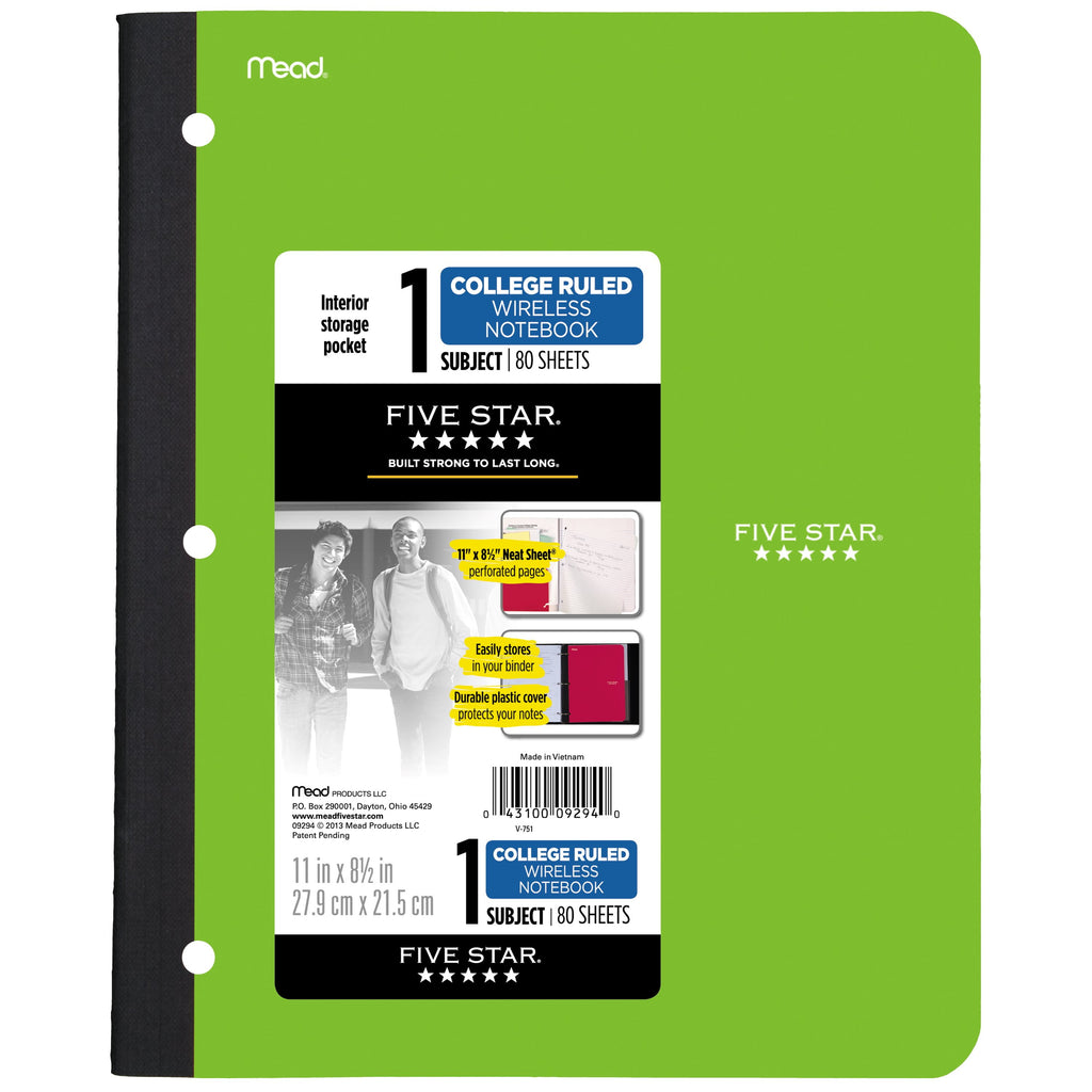 Five Star Wireless Notebook, 1 Subject, College Ruled,Assorted (09294) - Image 2