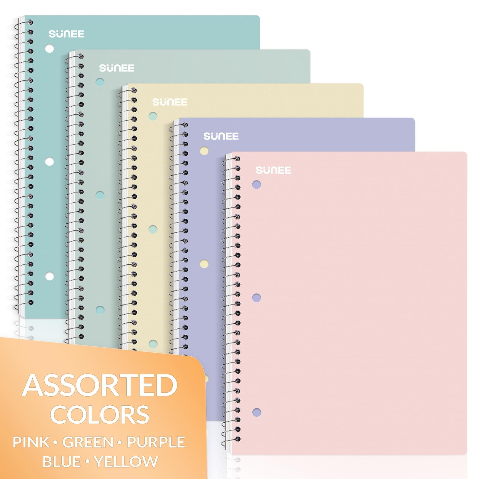 "SUNEE Spiral Notebook, College Ruled, 8"" x 10.5"", 70 Sheets, 5 Pack" - Image 5