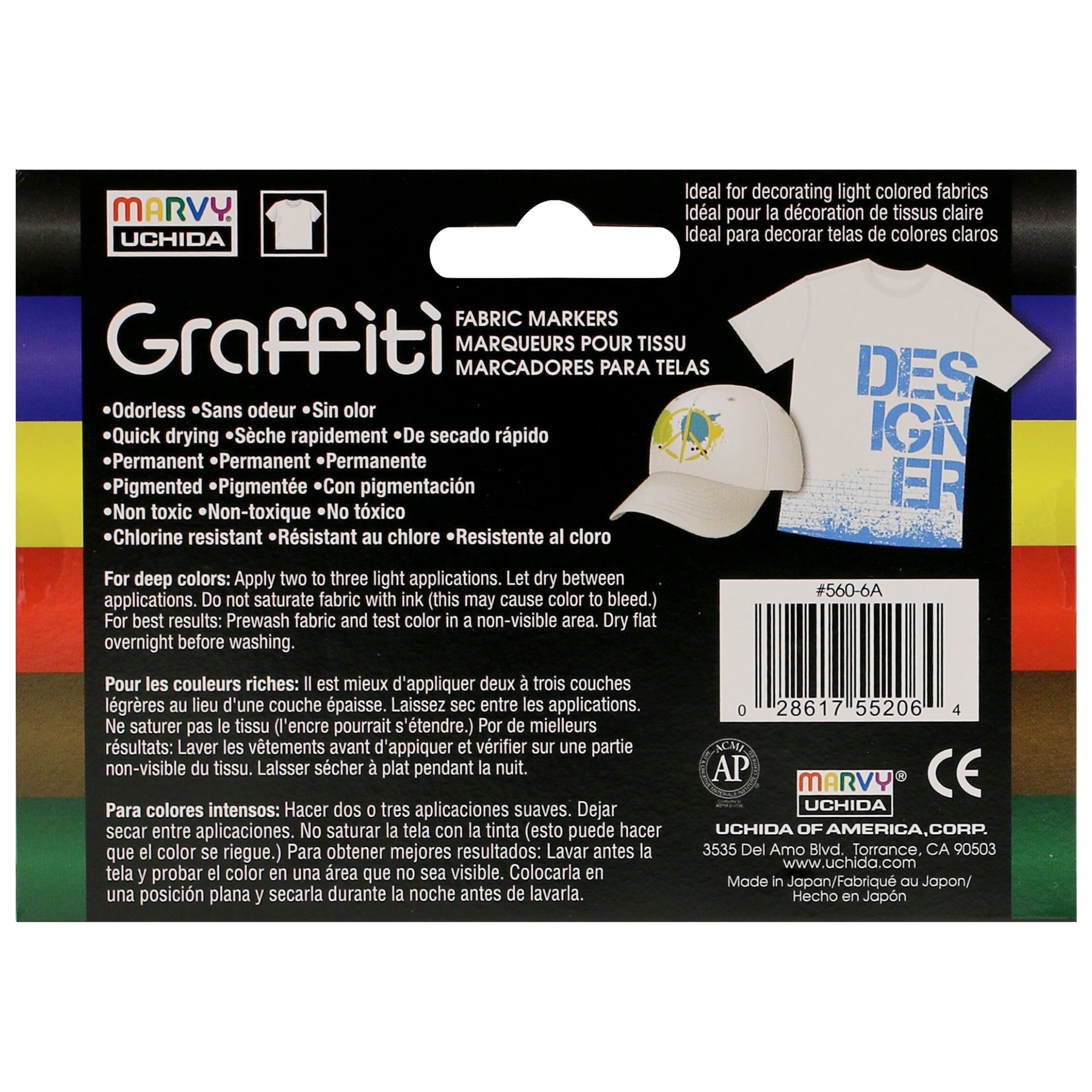 Marvy Uchida Permanent Fabric Markers, Brush Tip 6-Count, Non-Toxic, Primary Colors - Image 5