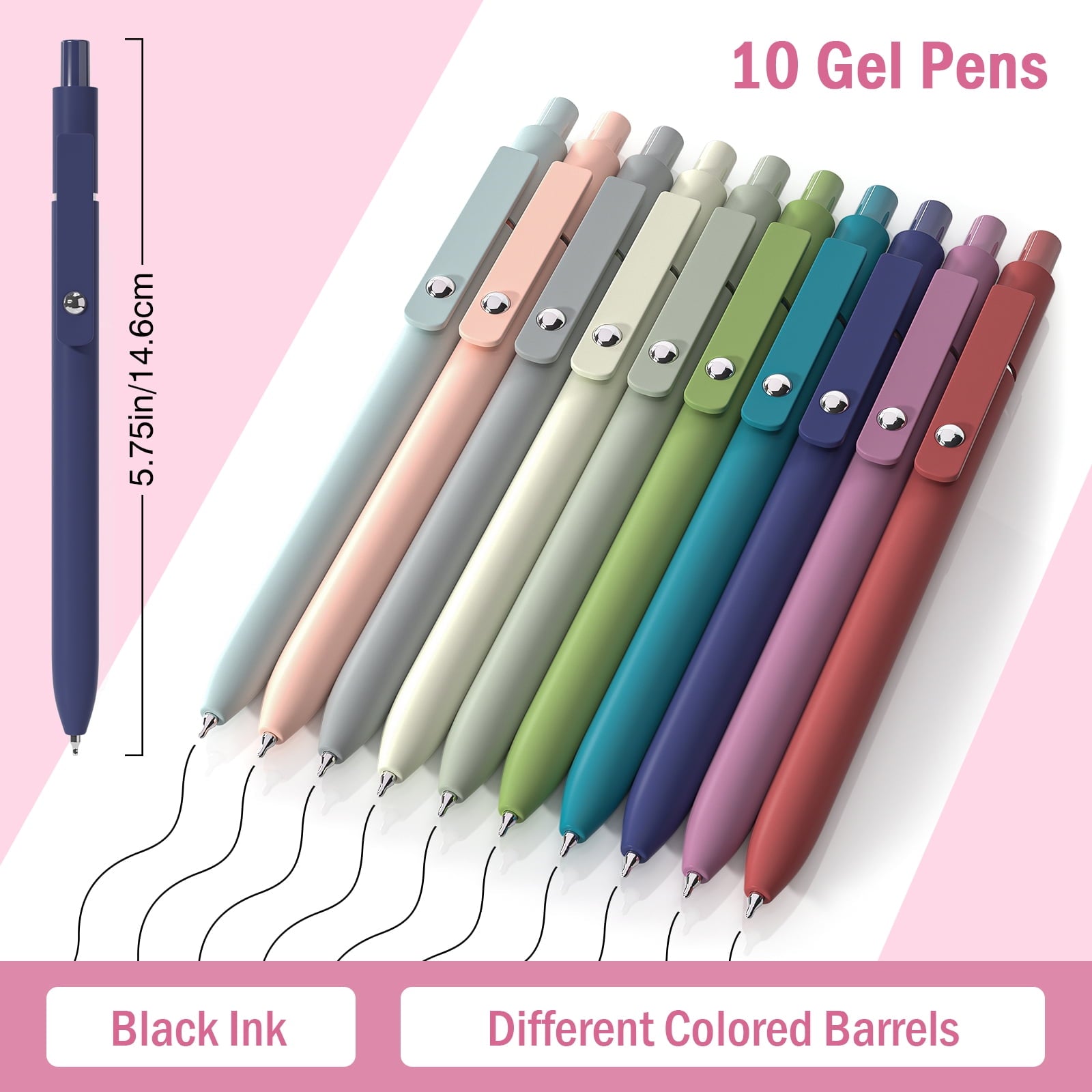 Retractable Gel Pens, 10 pcs Black Ink 0.5mm Fine Point Pen Set, Quick-drying Smooth Writing Aesthetic Journal Pens f... - Image 2