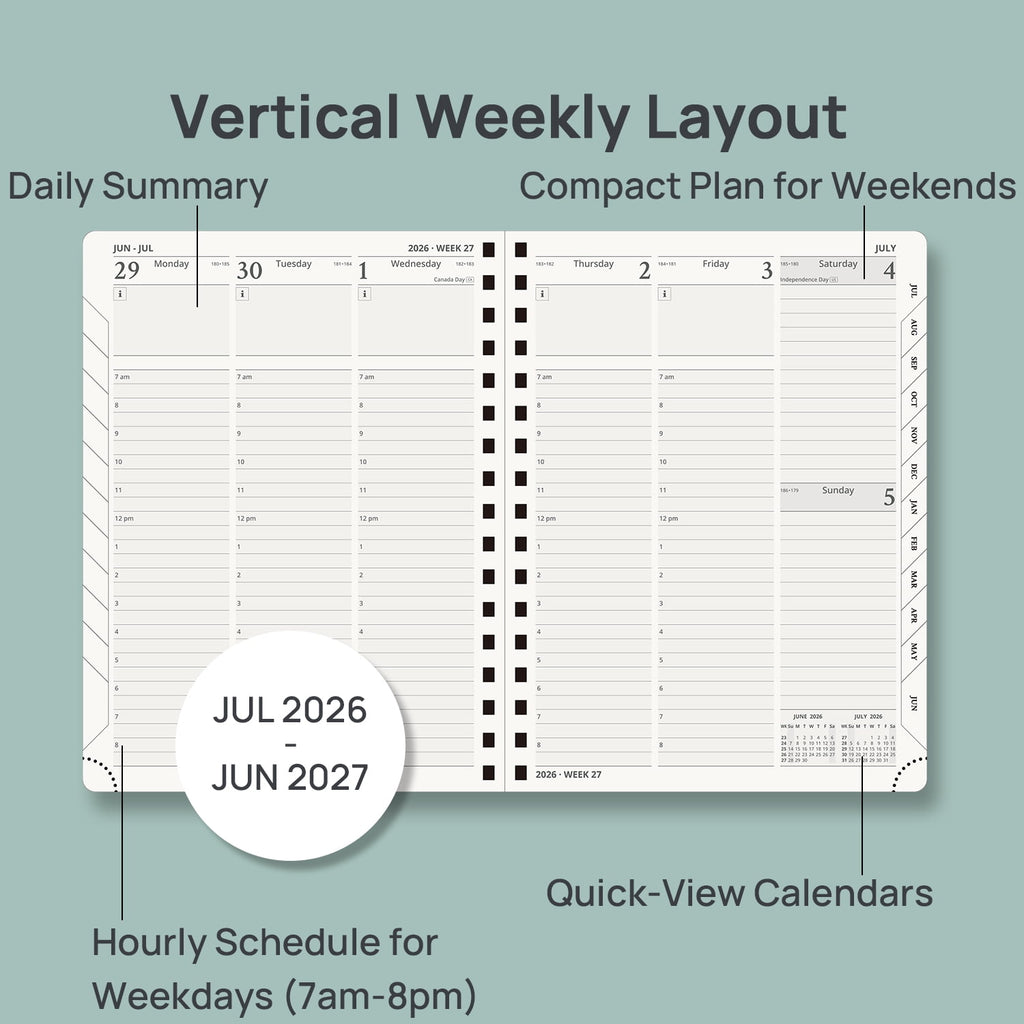 POPRUN Planner 2026-2027, 6.5" x 8.5", Academic Weekly and Monthly Planner (Jul.26-Jun.27) Appointment Book with Hourly Schedule, Inner Pock - Image 3