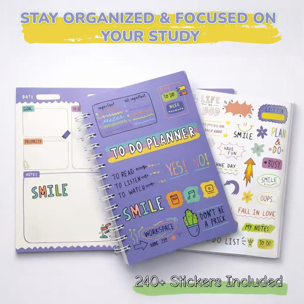 To Do Notebook with Stickers, Undated Daily Planner Organizer, Cute Productivity Journal for School Use, Student Plan... - Image 2